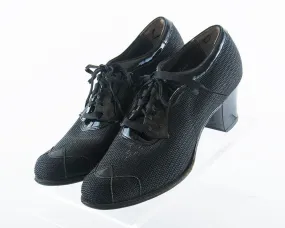 $50 & UNDER SALE || 1940s Mesh Black Patent Leather Oxford Shoes | size 6