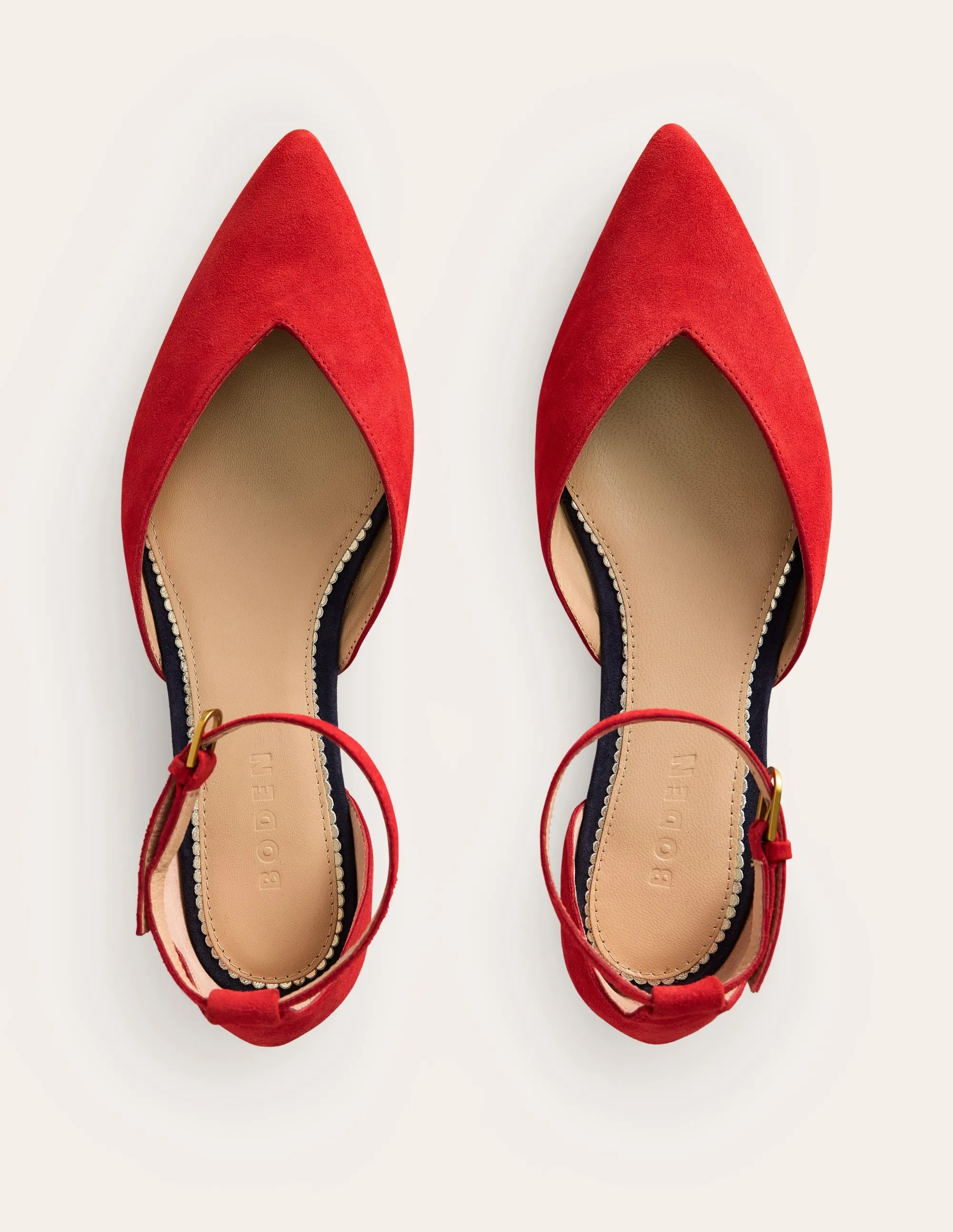 Ankle Strap Point Flats-Post Box Red Suede