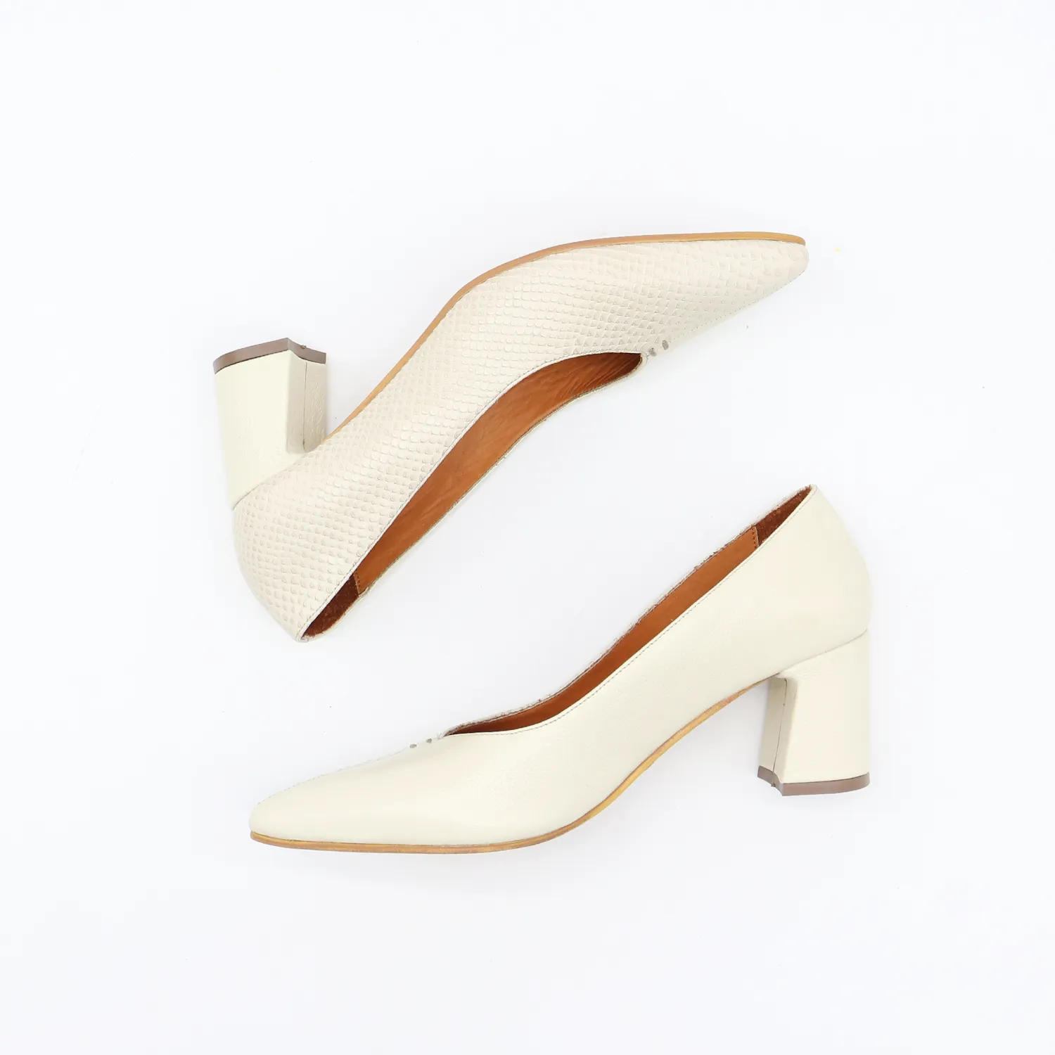 Antoinette block heel pumps in off white leather womens shoes