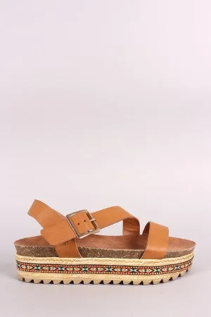 Bamboo Tribal Ribbon Cork Footbed Flatform Sandal