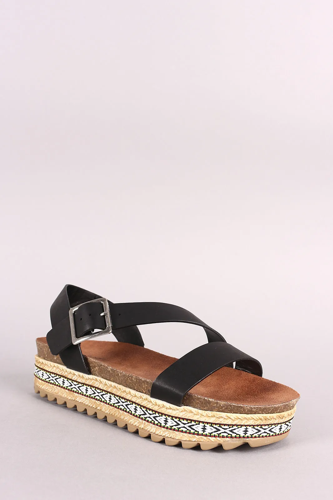 Bamboo Tribal Ribbon Cork Footbed Flatform Sandal