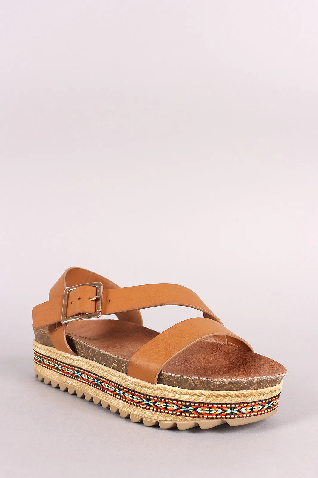 Bamboo Tribal Ribbon Cork Footbed Flatform Sandal