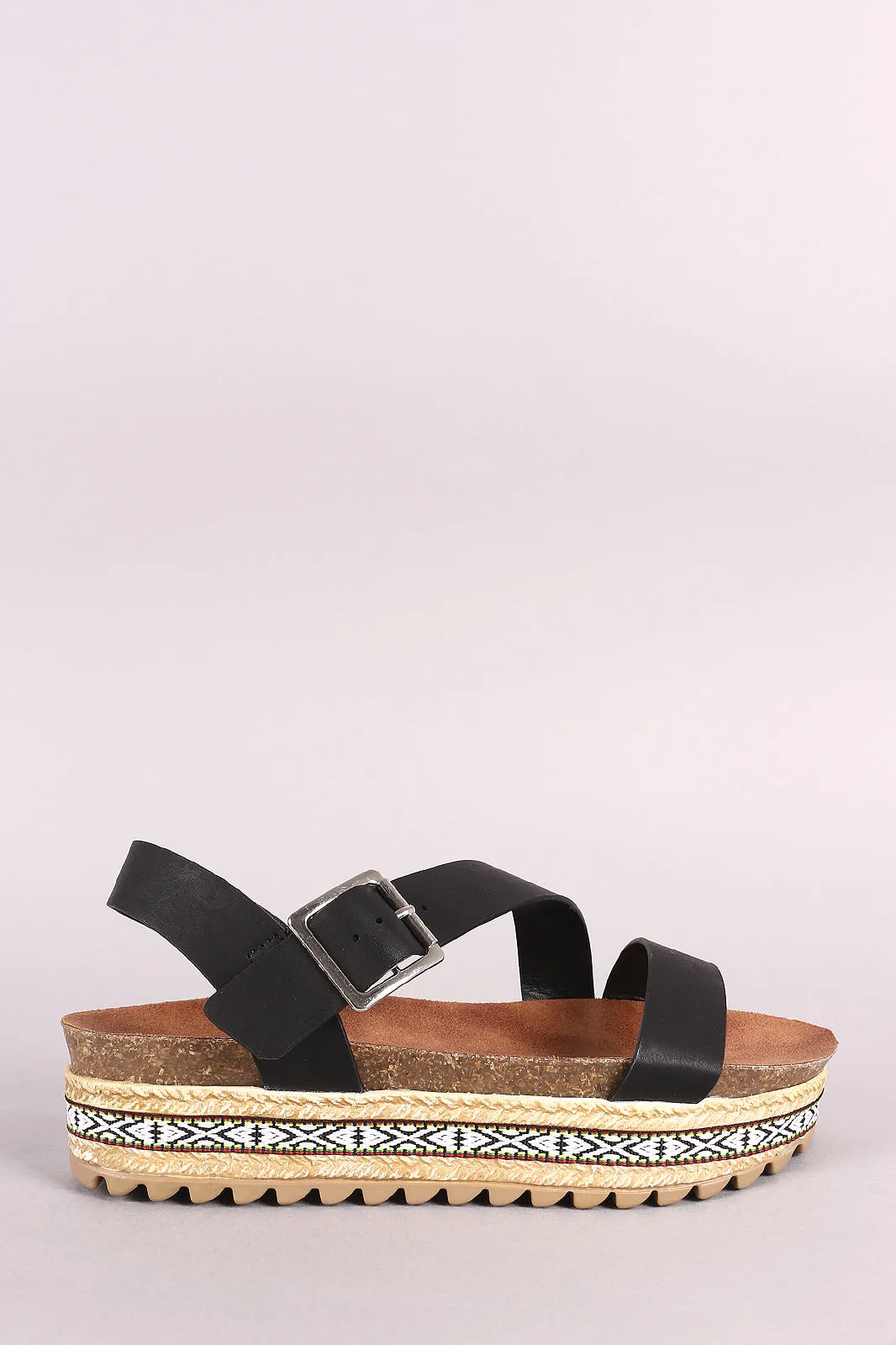 Bamboo Tribal Ribbon Cork Footbed Flatform Sandal