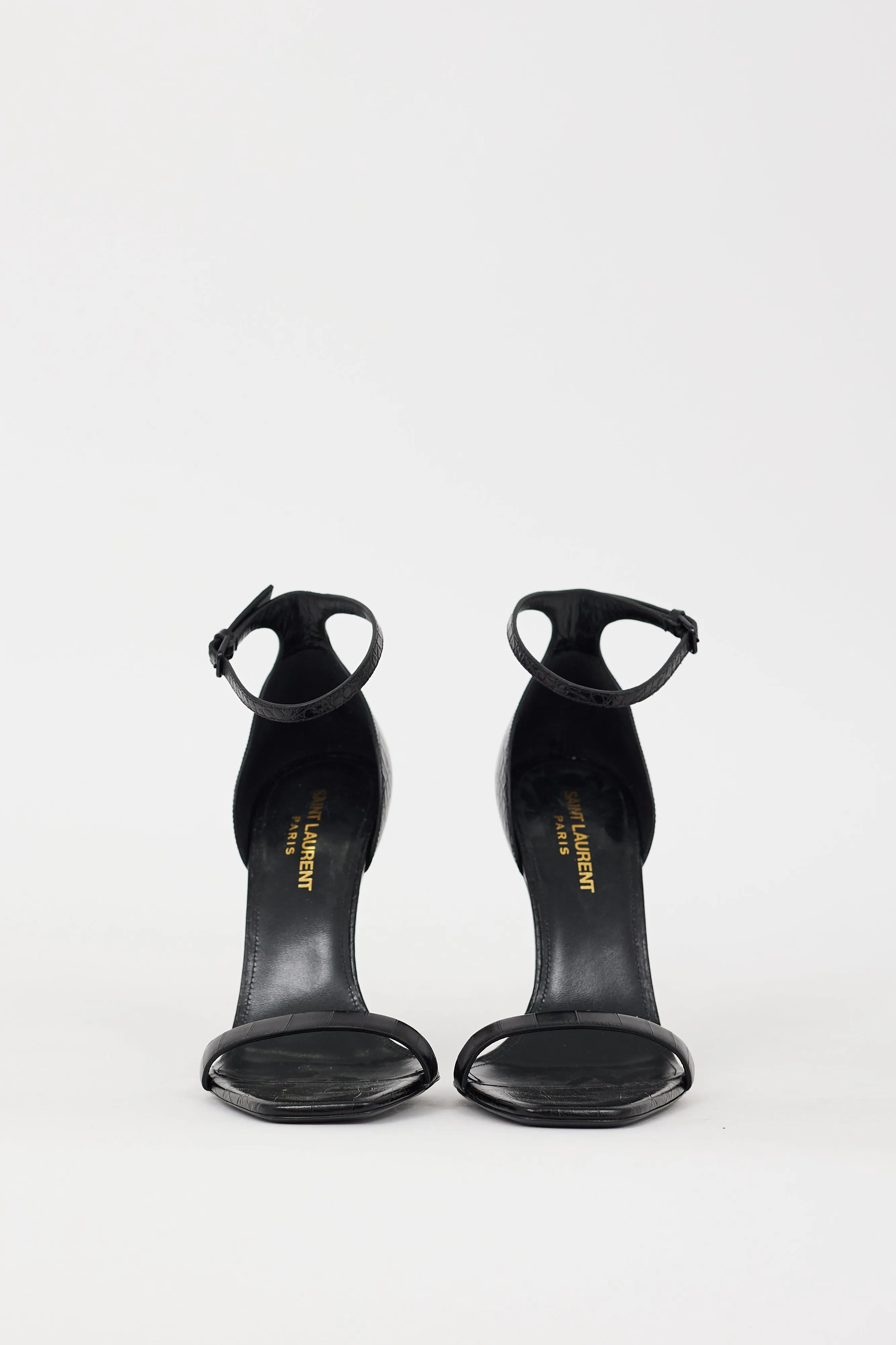 Black Embossed Leather Opyum Logo Heel