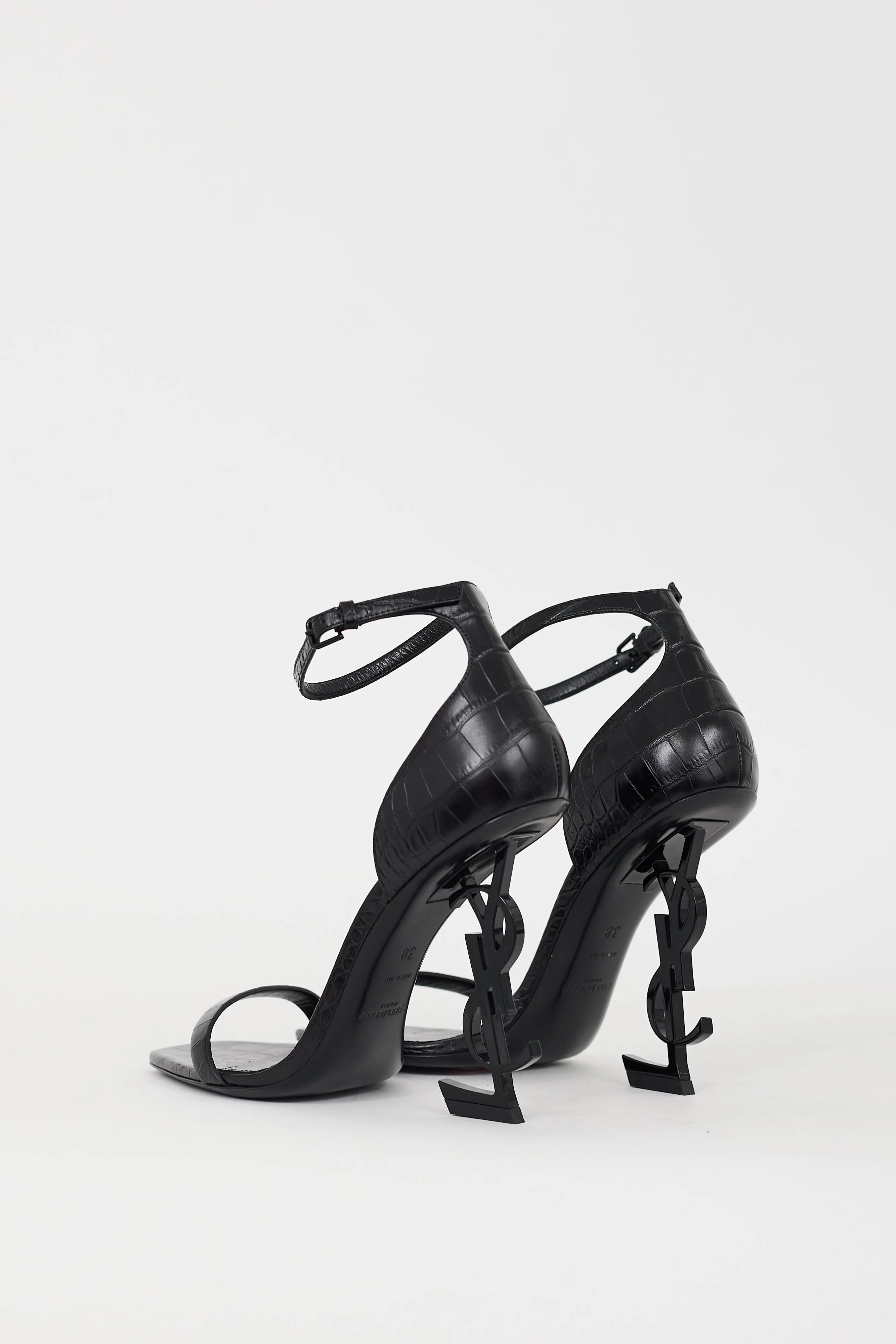 Black Embossed Leather Opyum Logo Heel