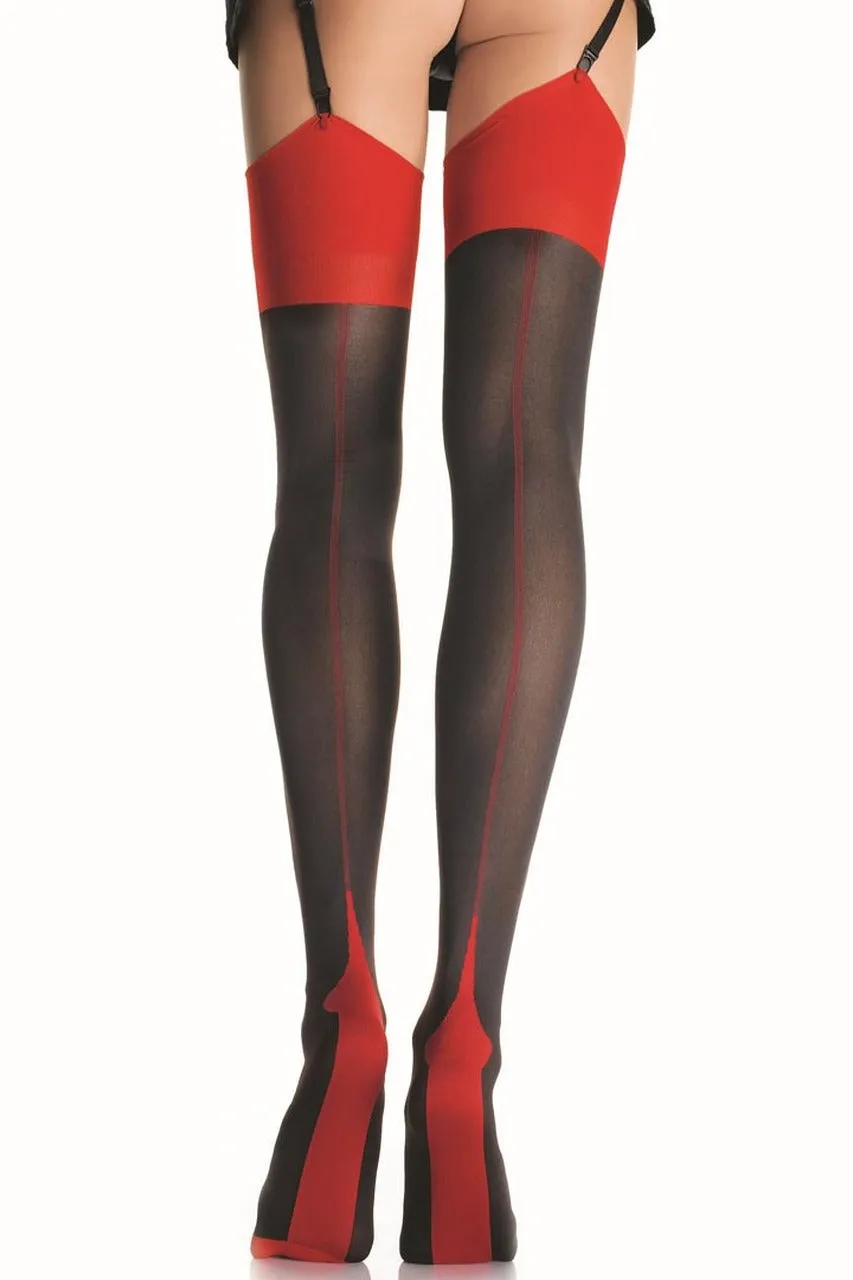 Black Thigh High Stockings with Red Cuban Heel