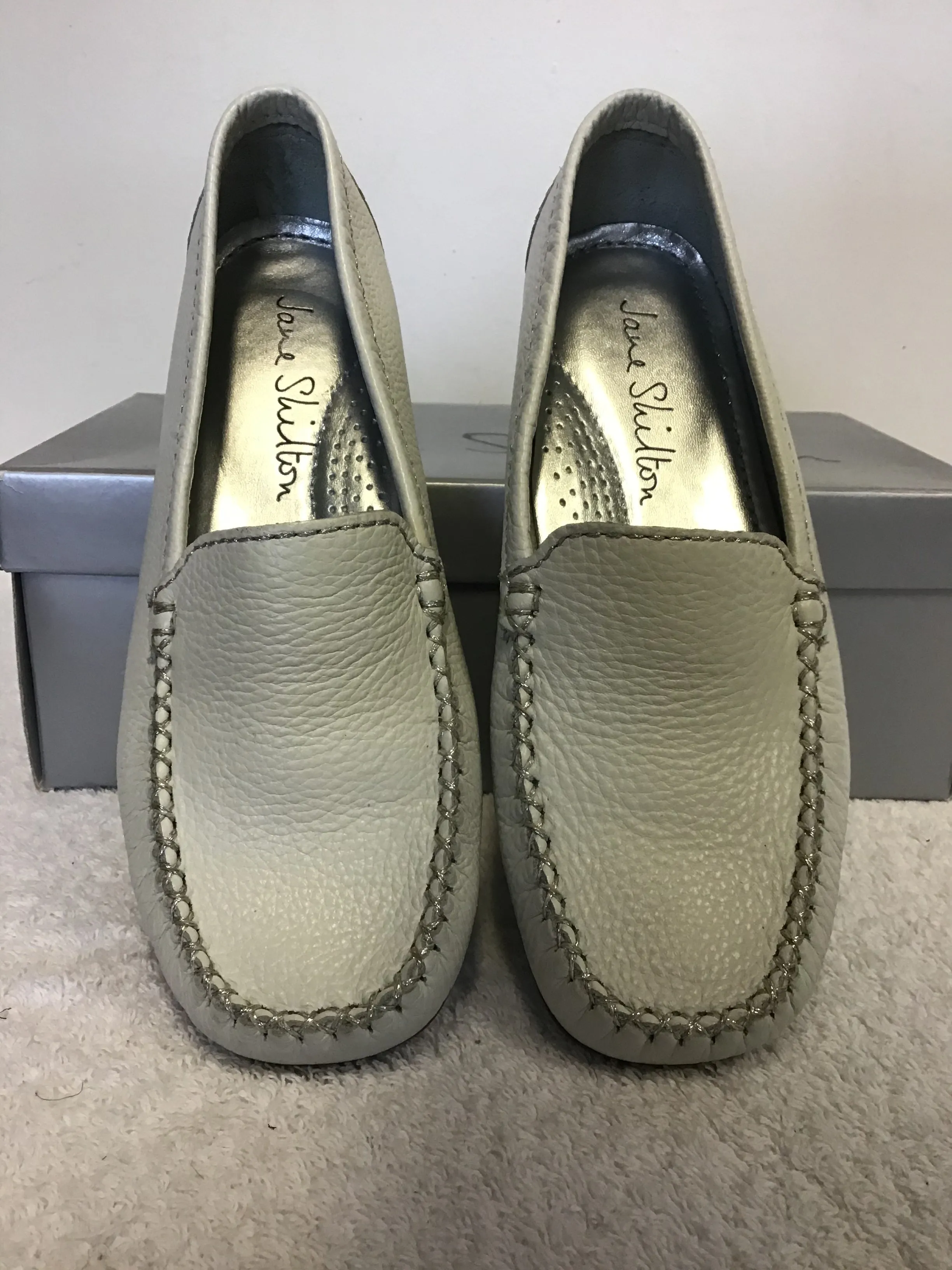 BRAND NEW JANE SHILTON ISABELLA WHITE LEATHER LOAFER FLATS SIZE 4/37