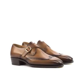 Burnished Cognac Leather Single Monk Shoes