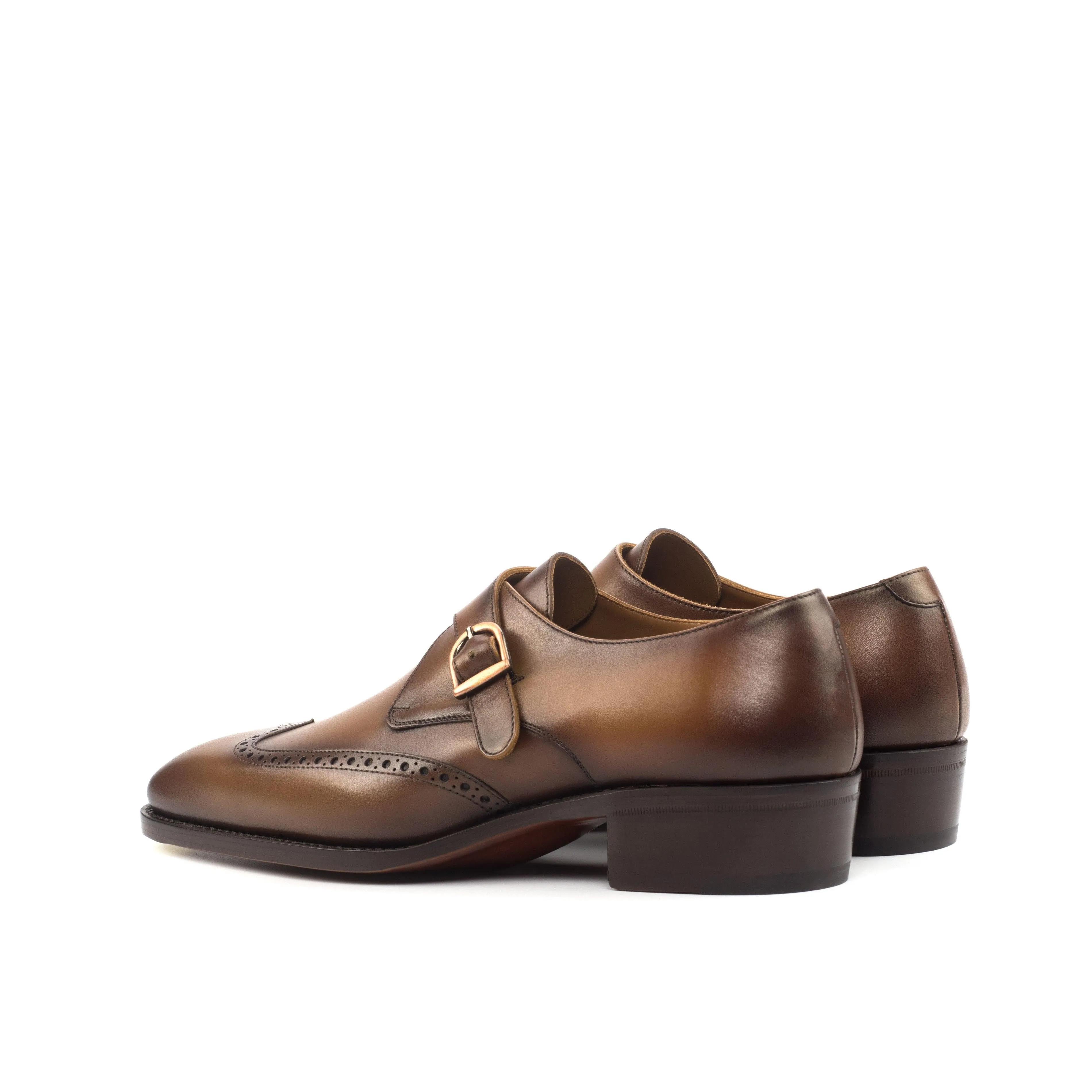 Burnished Cognac Leather Single Monk Shoes