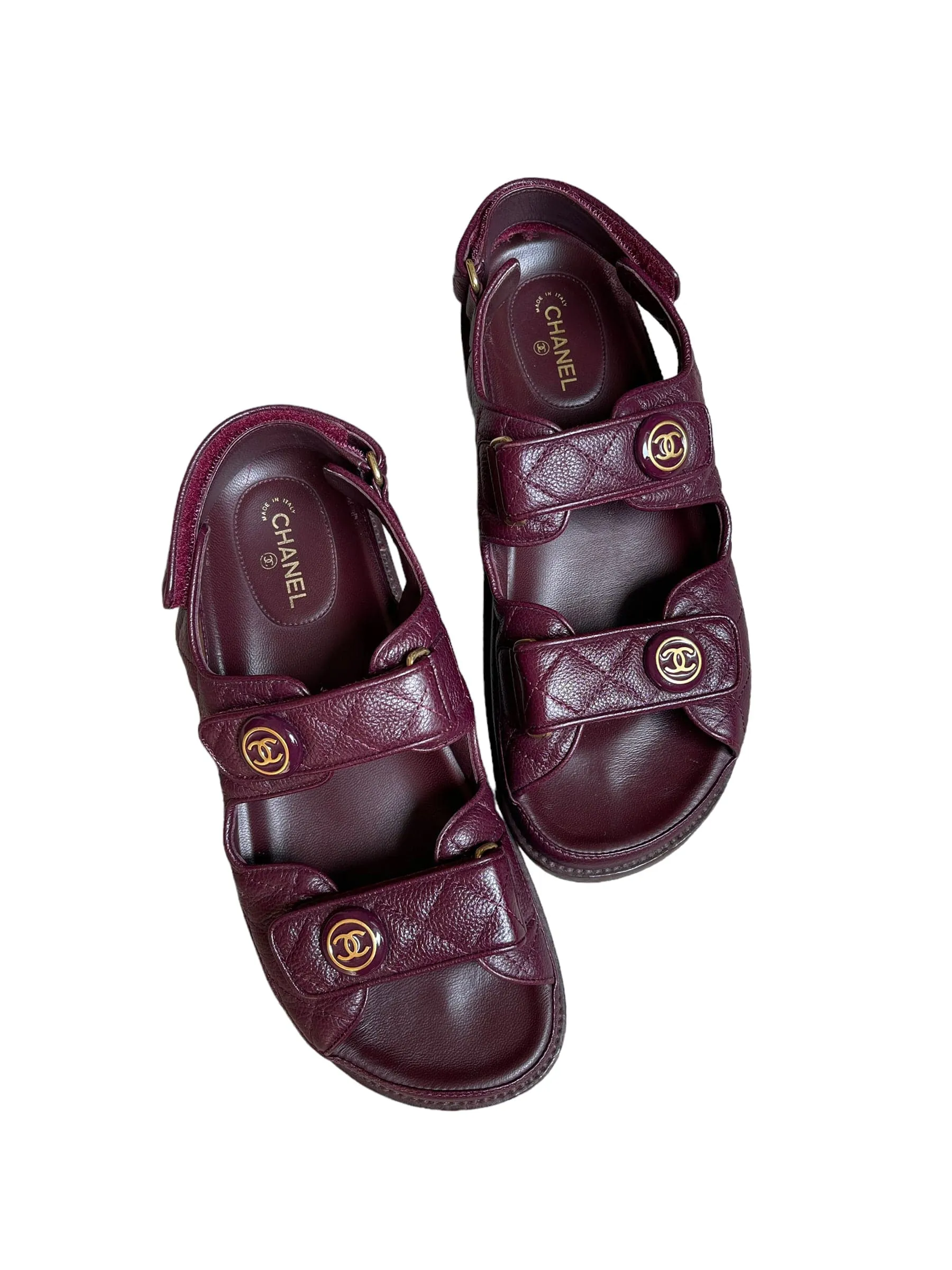 Chanel Dad Sandals Burgundy Caviar GHW Size 38.5C SKC1609