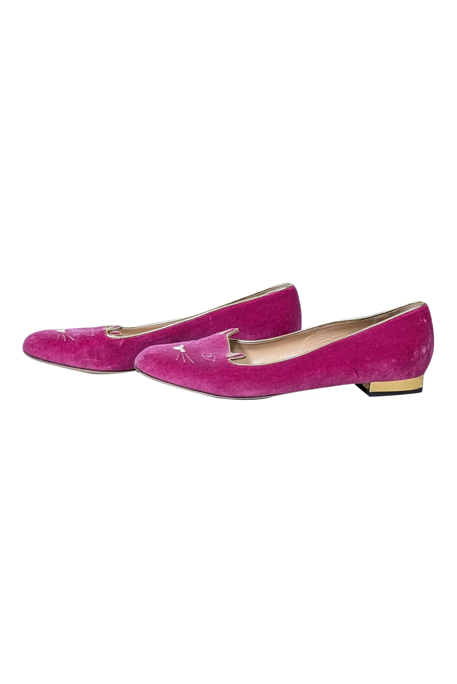 Charlotte Olympia - Pink Velvet Cat Loafers Sz 10.5