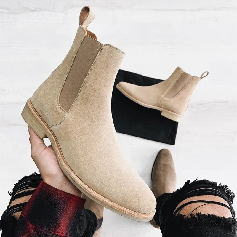 Chelsea tan Boots pointy Suede Low Heel classic boots