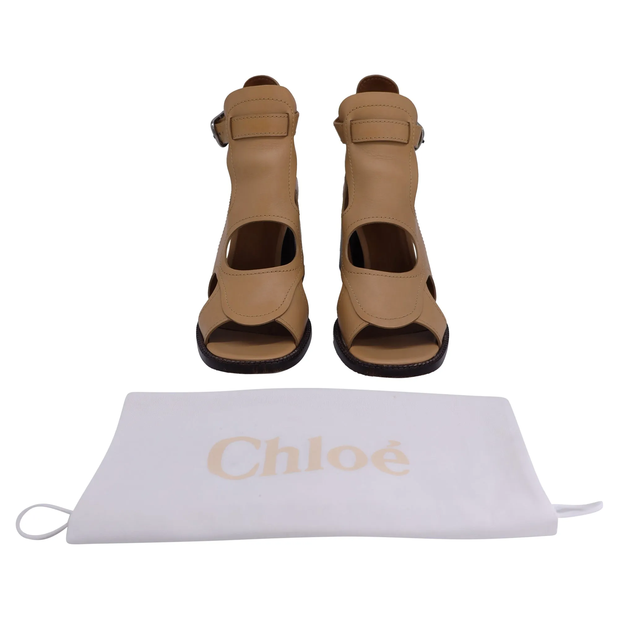 Chloé  Gaile Cut-Out Sandals in Tan Leather