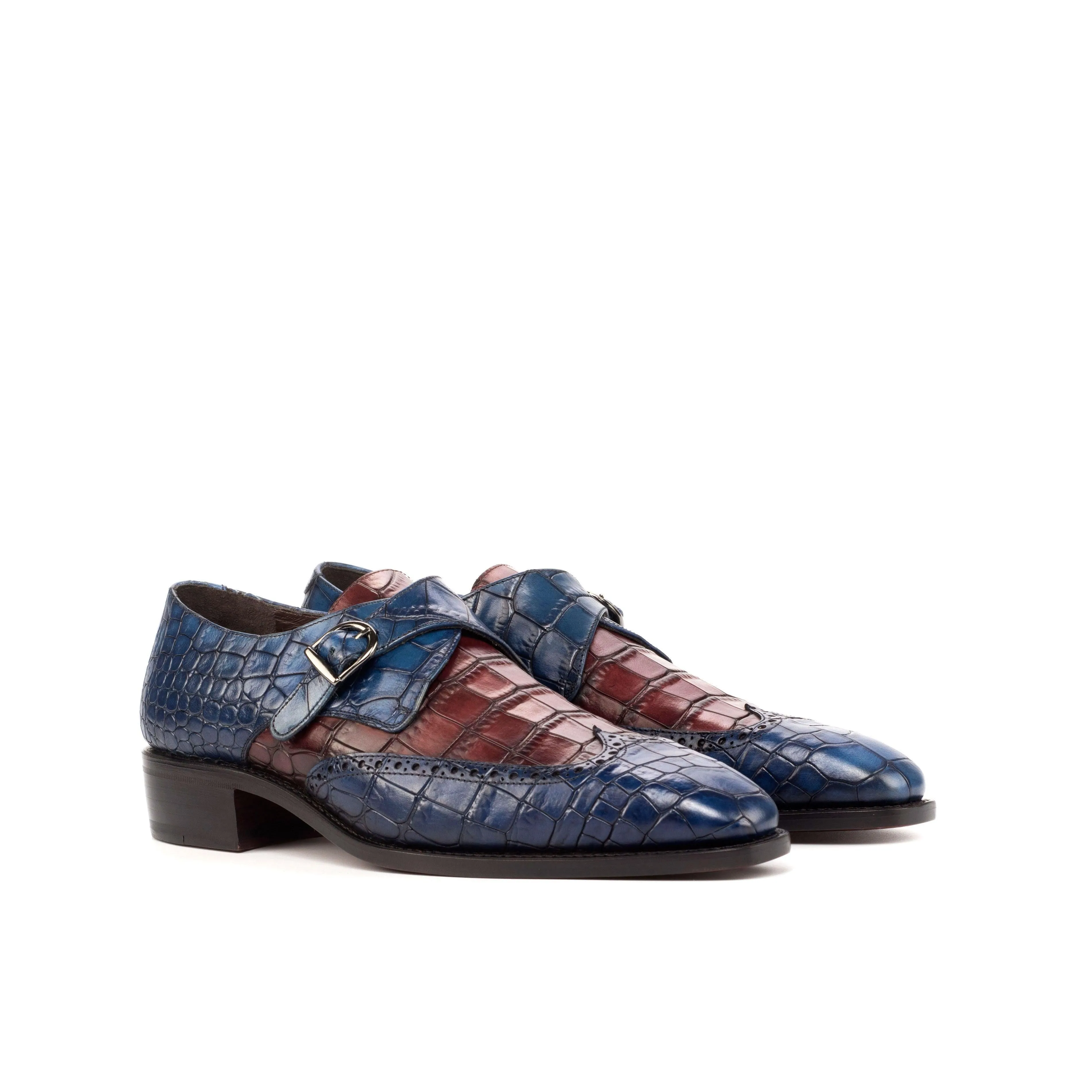 Croco Leather Single Monk Shoes