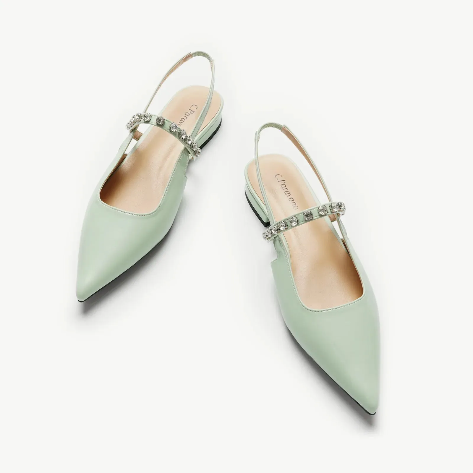 Crystal Strap Slingback Flats (Aida)