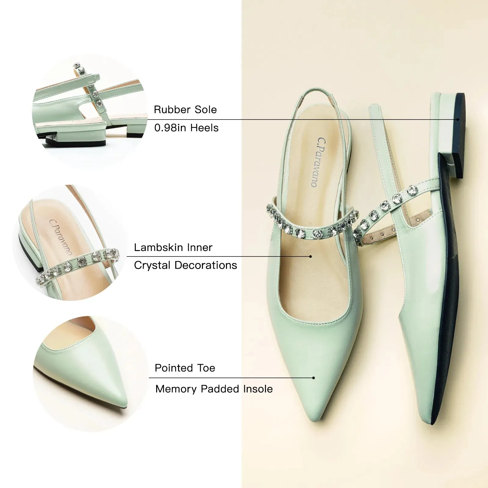 Crystal Strap Slingback Flats (Aida)