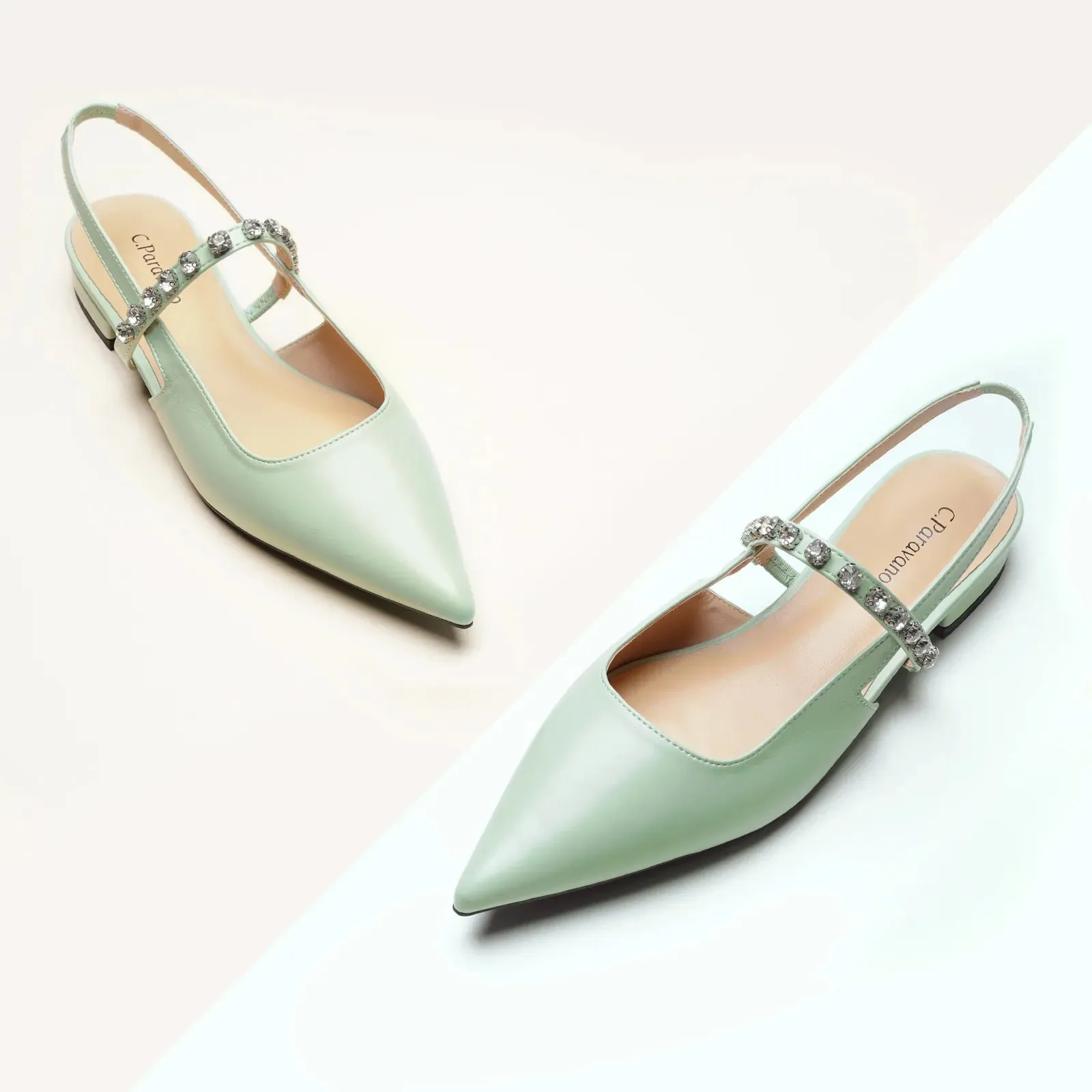 Crystal Strap Slingback Flats (Aida)