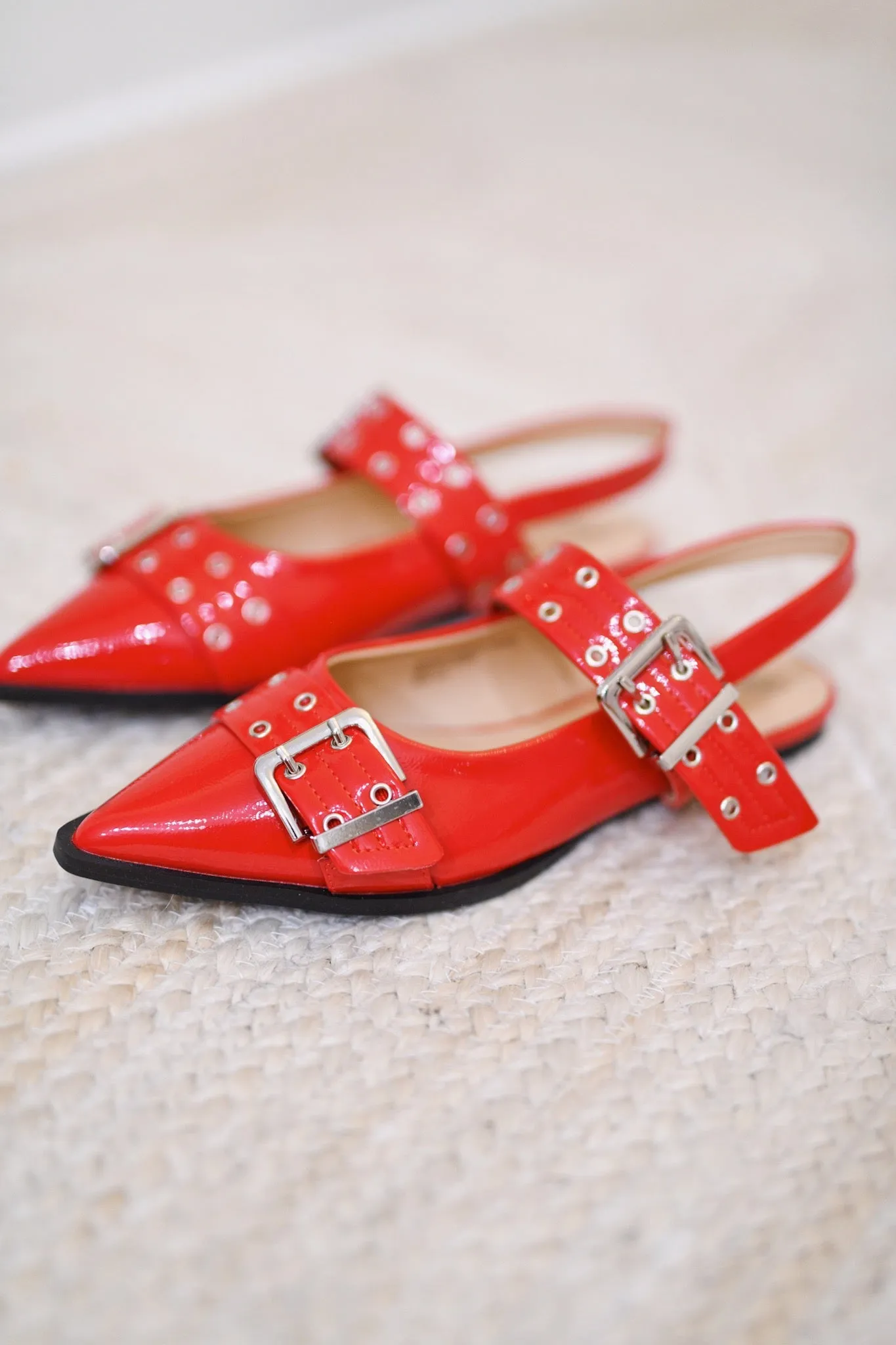 Darci Slingback Buckle Flats-Red