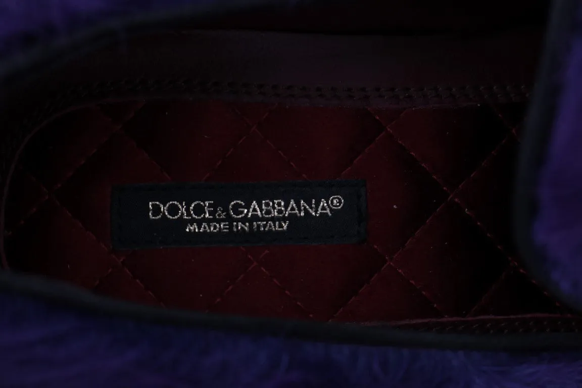 Dolce & Gabbana Purple Sheep Fur Leather Loafers