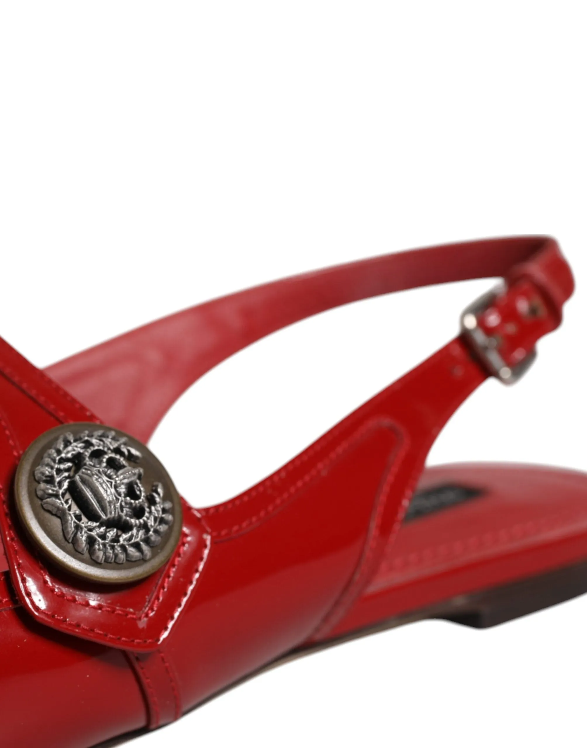 Dolce & Gabbana Red Leather Slingback Flats Sandals Shoes