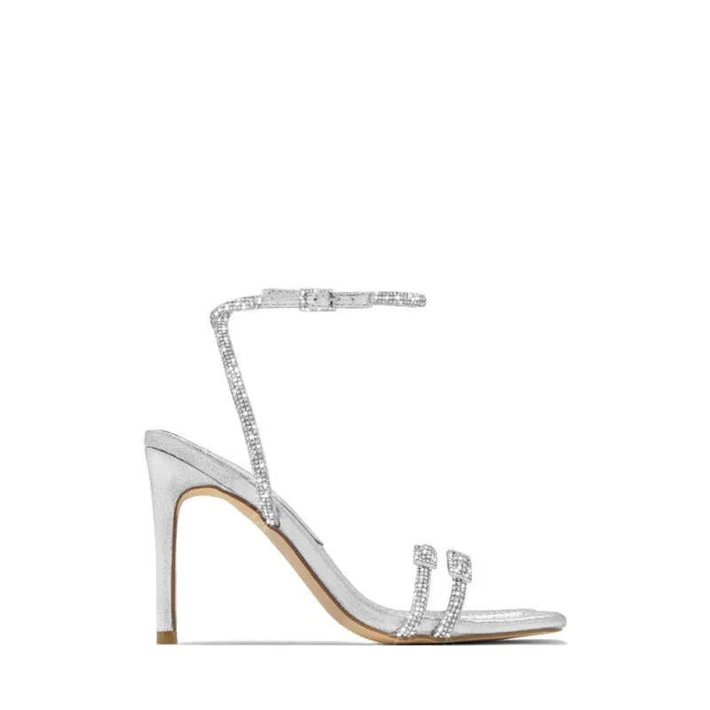 Elegant Minimalist Rhinestone Thin Strappy Square Toe Party Sandals