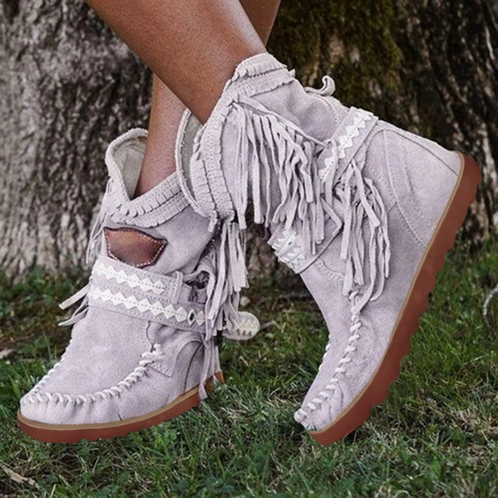 Fashion Retro Womens Boots Shoes Flats Platform Tassel Boots Cowboy Boots