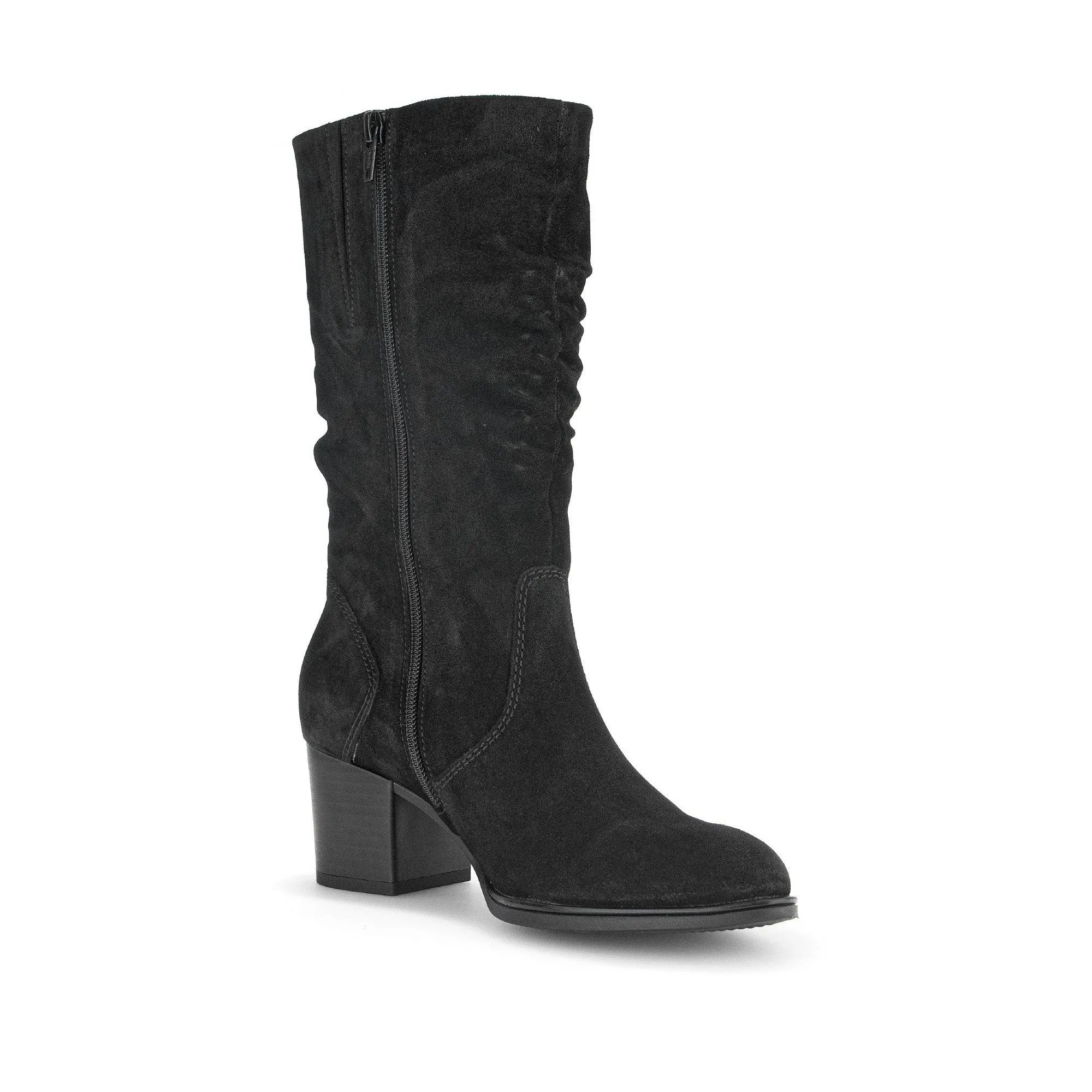 Gabor Ramona 52.894.47 Ladies Black Wide Suede Side Zip Mid-Calf Boots