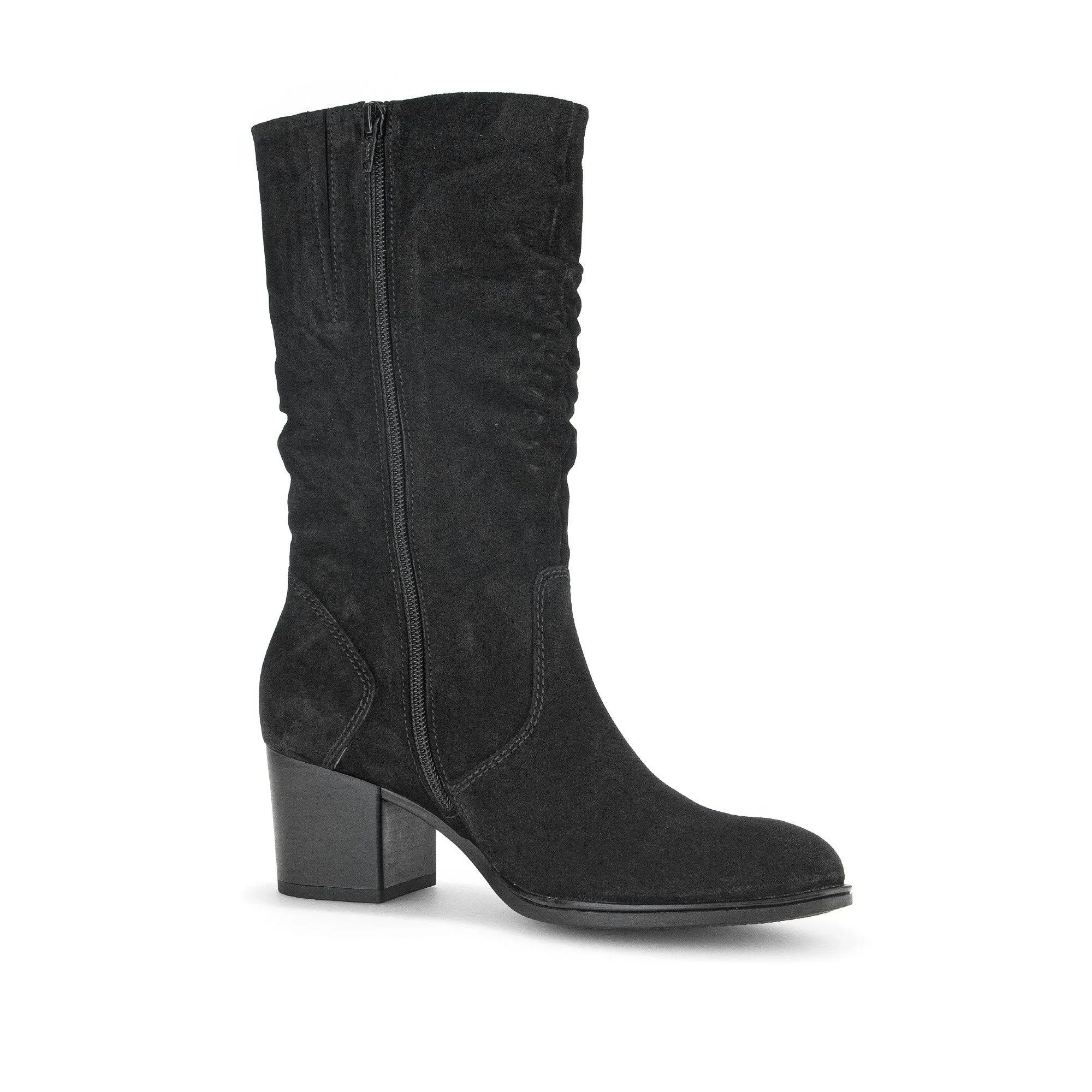 Gabor Ramona 52.894.47 Ladies Black Wide Suede Side Zip Mid-Calf Boots