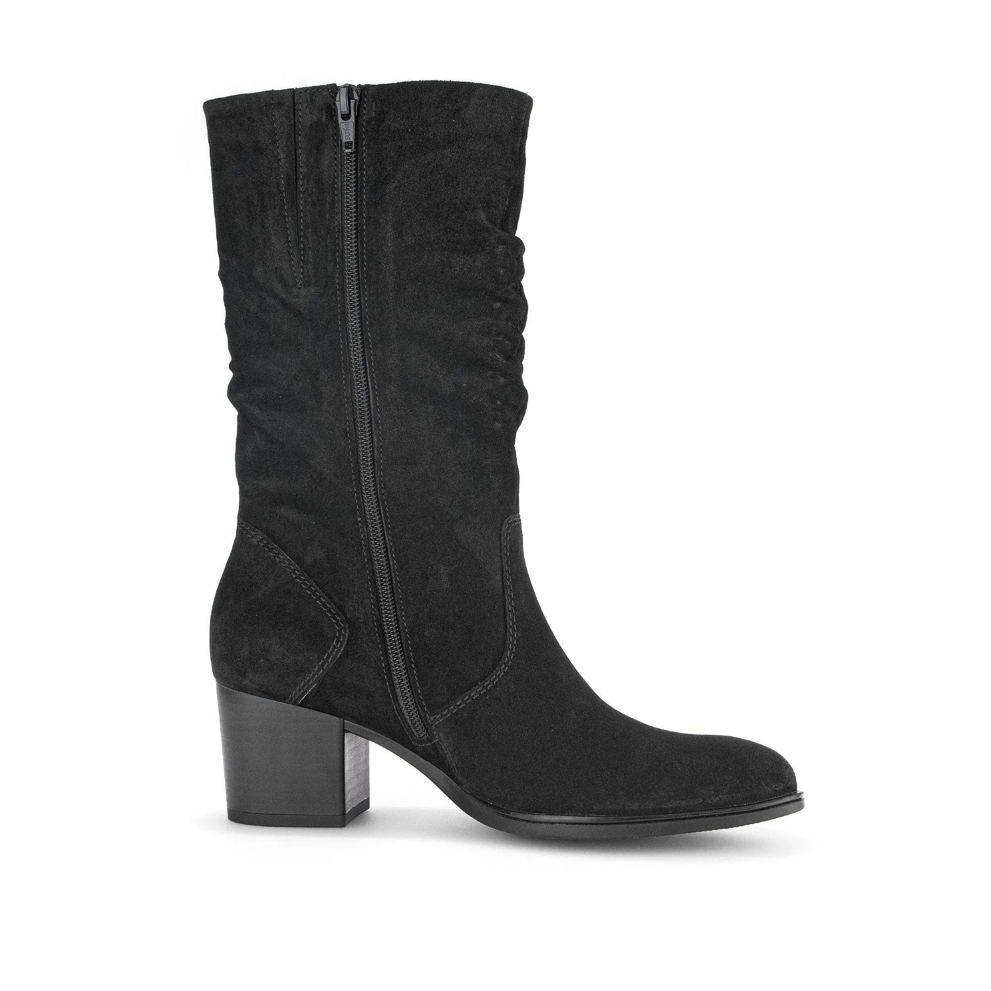 Gabor Ramona 52.894.47 Ladies Black Wide Suede Side Zip Mid-Calf Boots