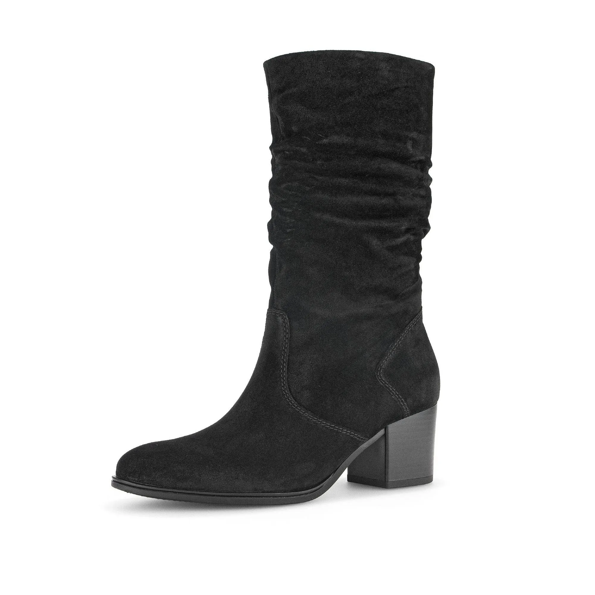 Gabor Ramona 52.894.47 Ladies Black Wide Suede Side Zip Mid-Calf Boots