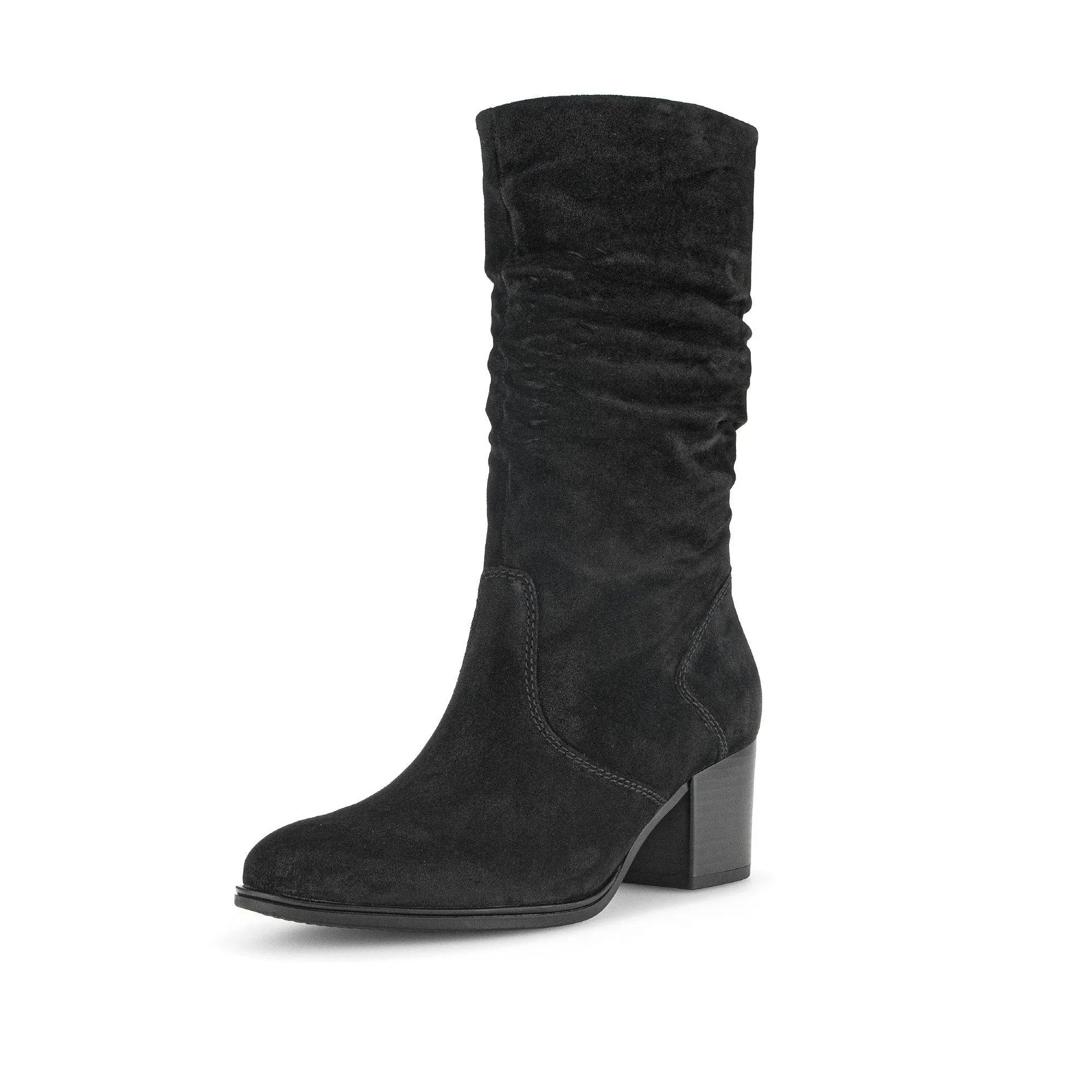 Gabor Ramona 52.894.47 Ladies Black Wide Suede Side Zip Mid-Calf Boots