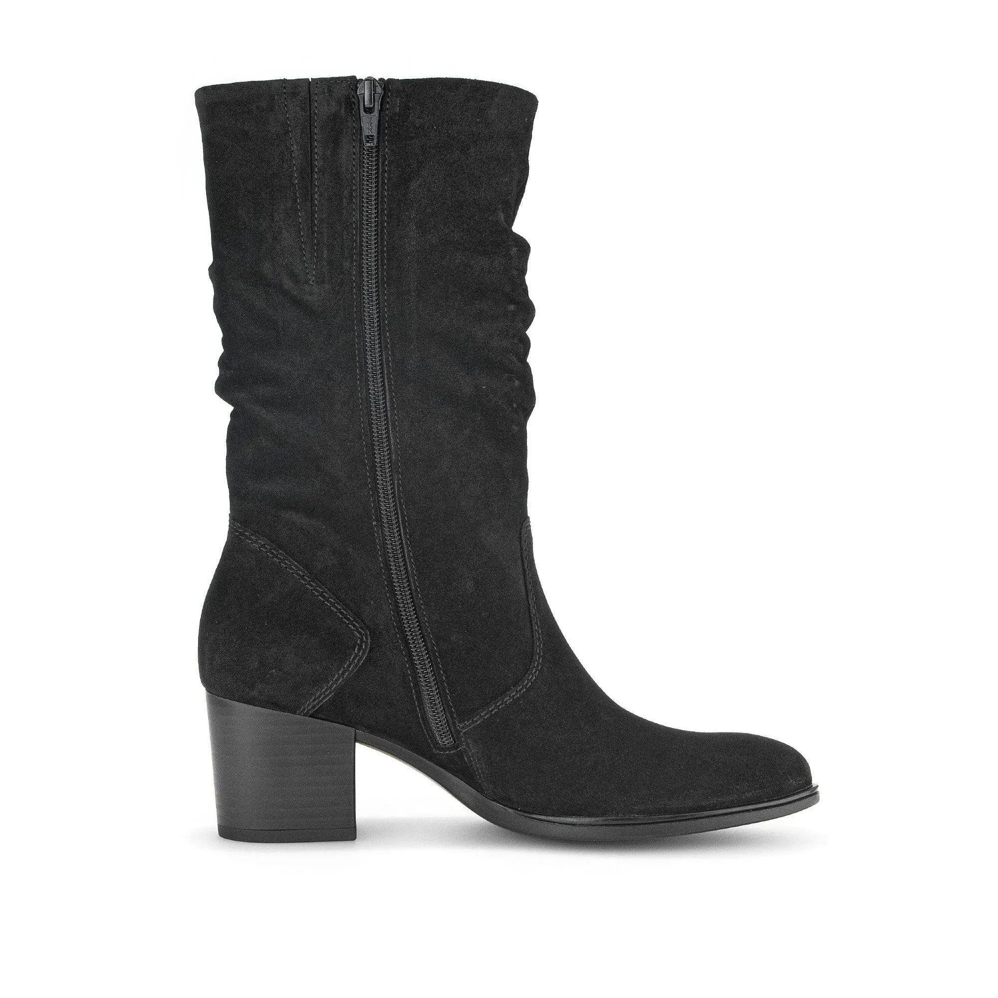 Gabor Ramona 52.894.47 Ladies Black Wide Suede Side Zip Mid-Calf Boots