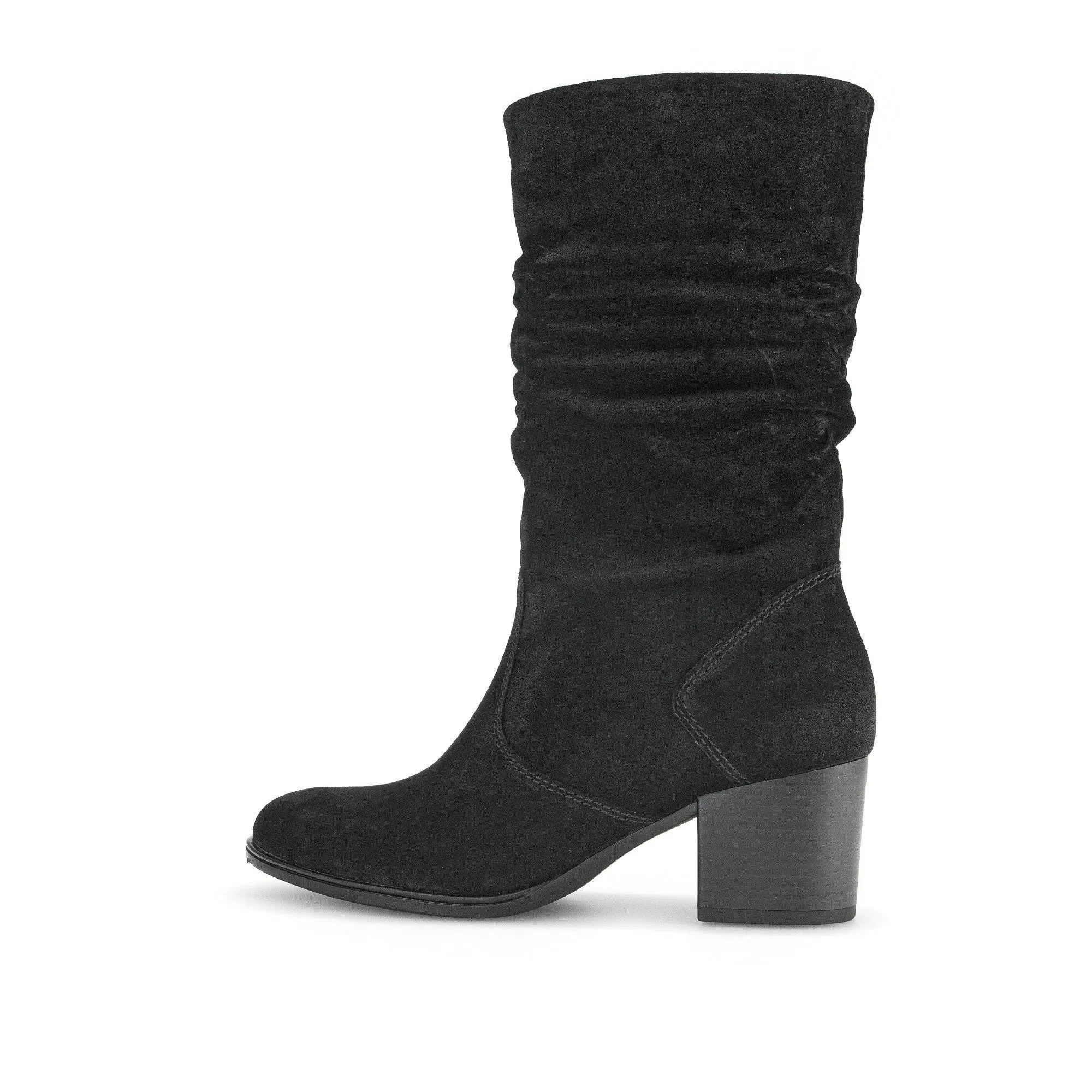 Gabor Ramona 52.894.47 Ladies Black Wide Suede Side Zip Mid-Calf Boots