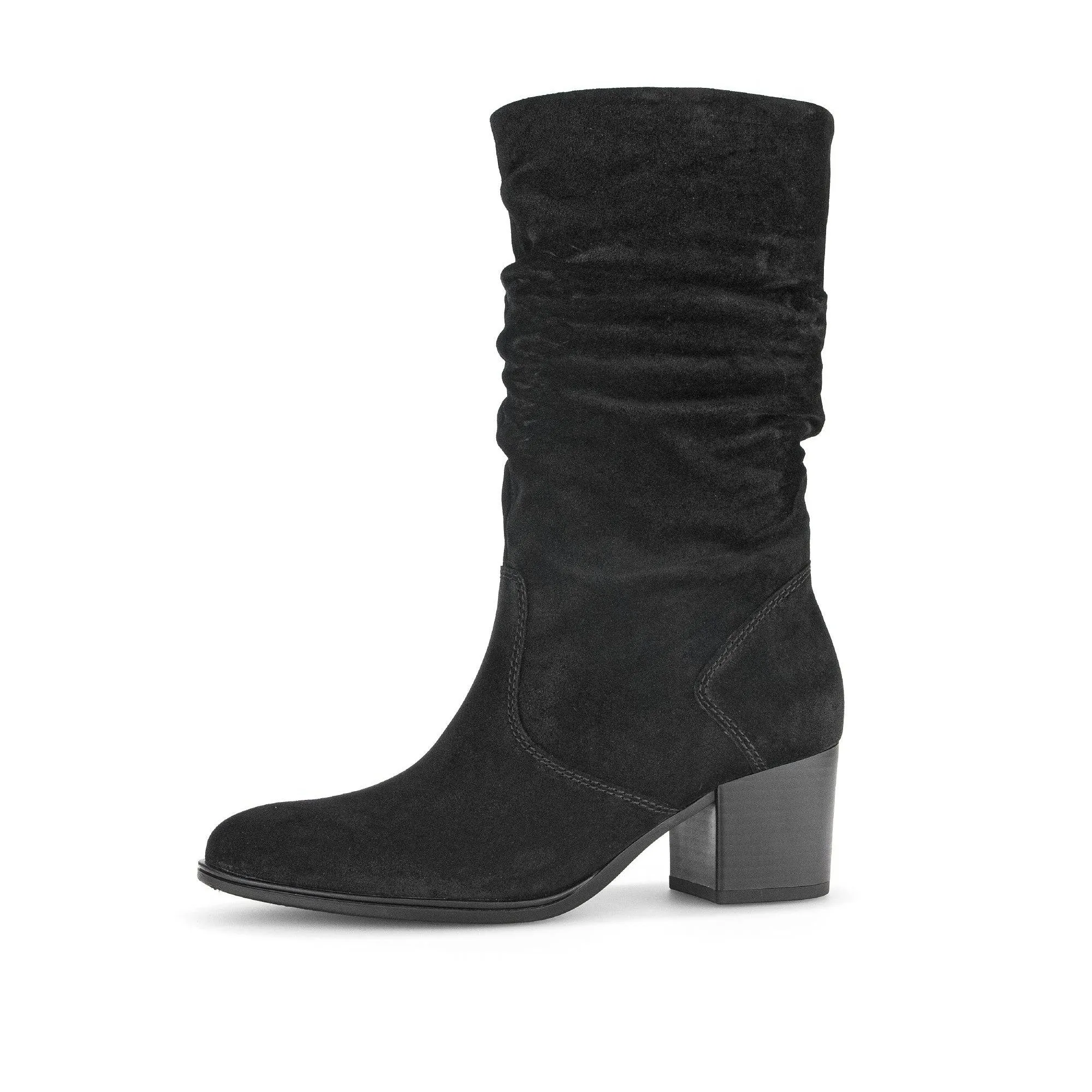 Gabor Ramona 52.894.47 Ladies Black Wide Suede Side Zip Mid-Calf Boots