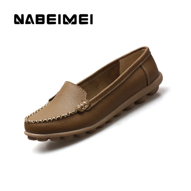 Genuine leather shoes woman solid slip on boat shoes for women flats shoes big size 35-44 loafers chaussure femme