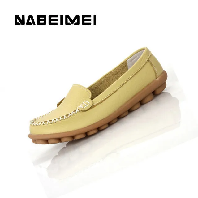 Genuine leather shoes woman solid slip on boat shoes for women flats shoes big size 35-44 loafers chaussure femme