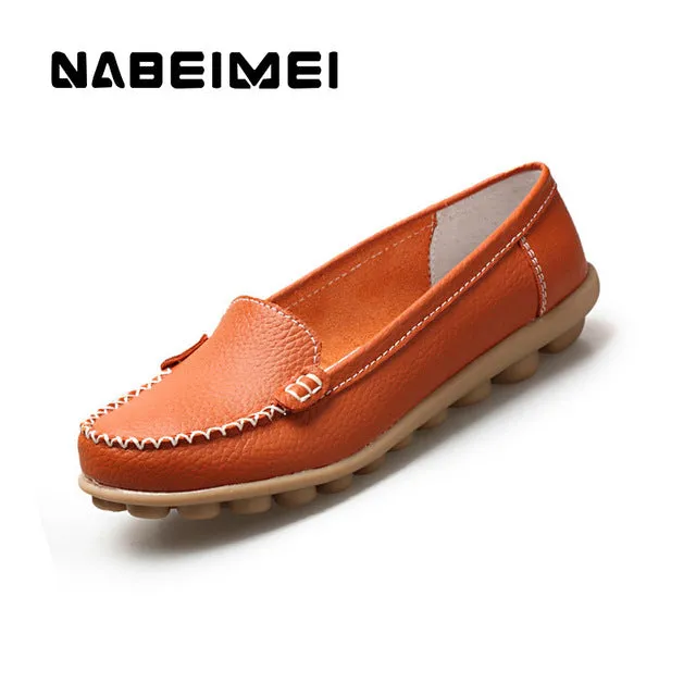 Genuine leather shoes woman solid slip on boat shoes for women flats shoes big size 35-44 loafers chaussure femme