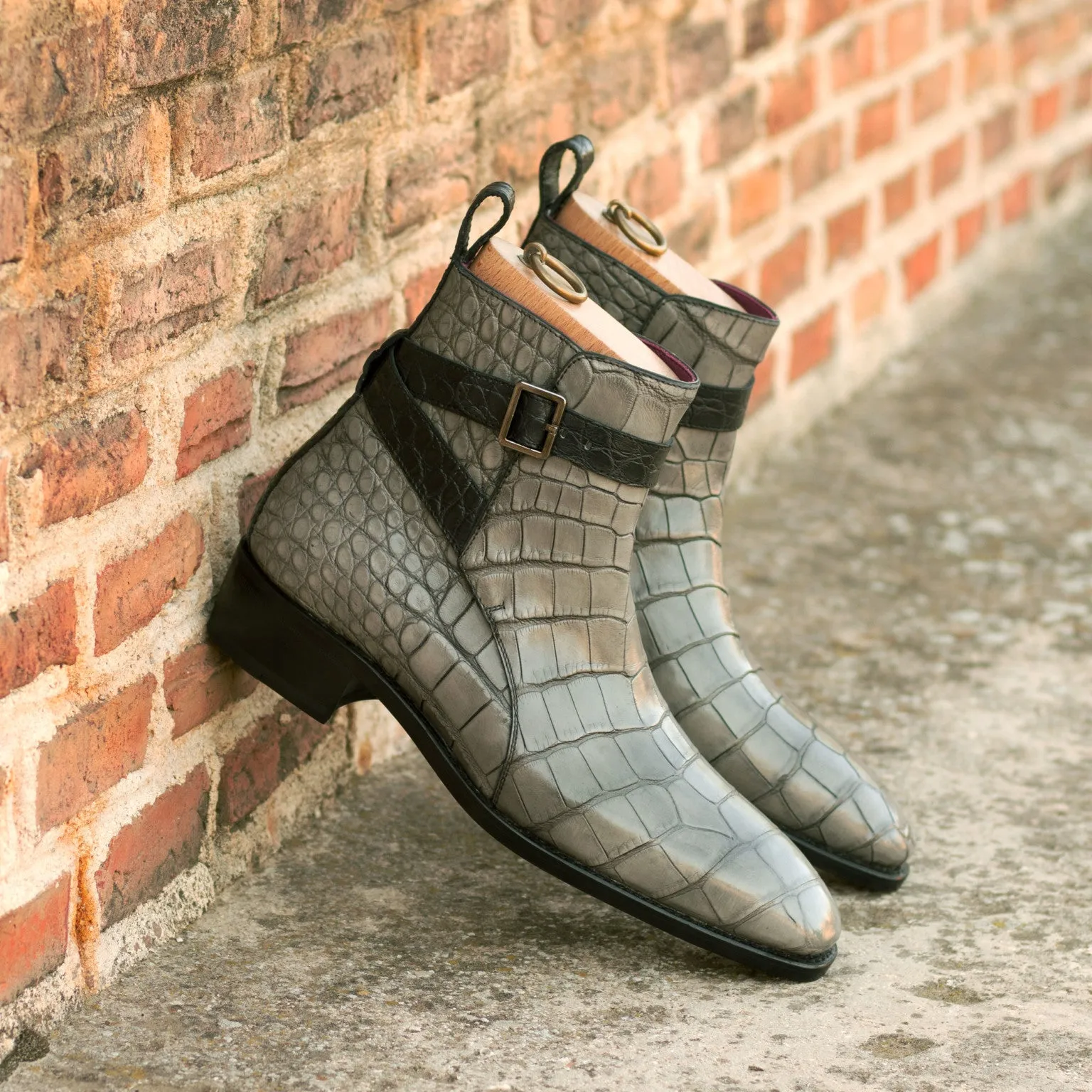 Grey & Black Alligator Jodhpur Boot