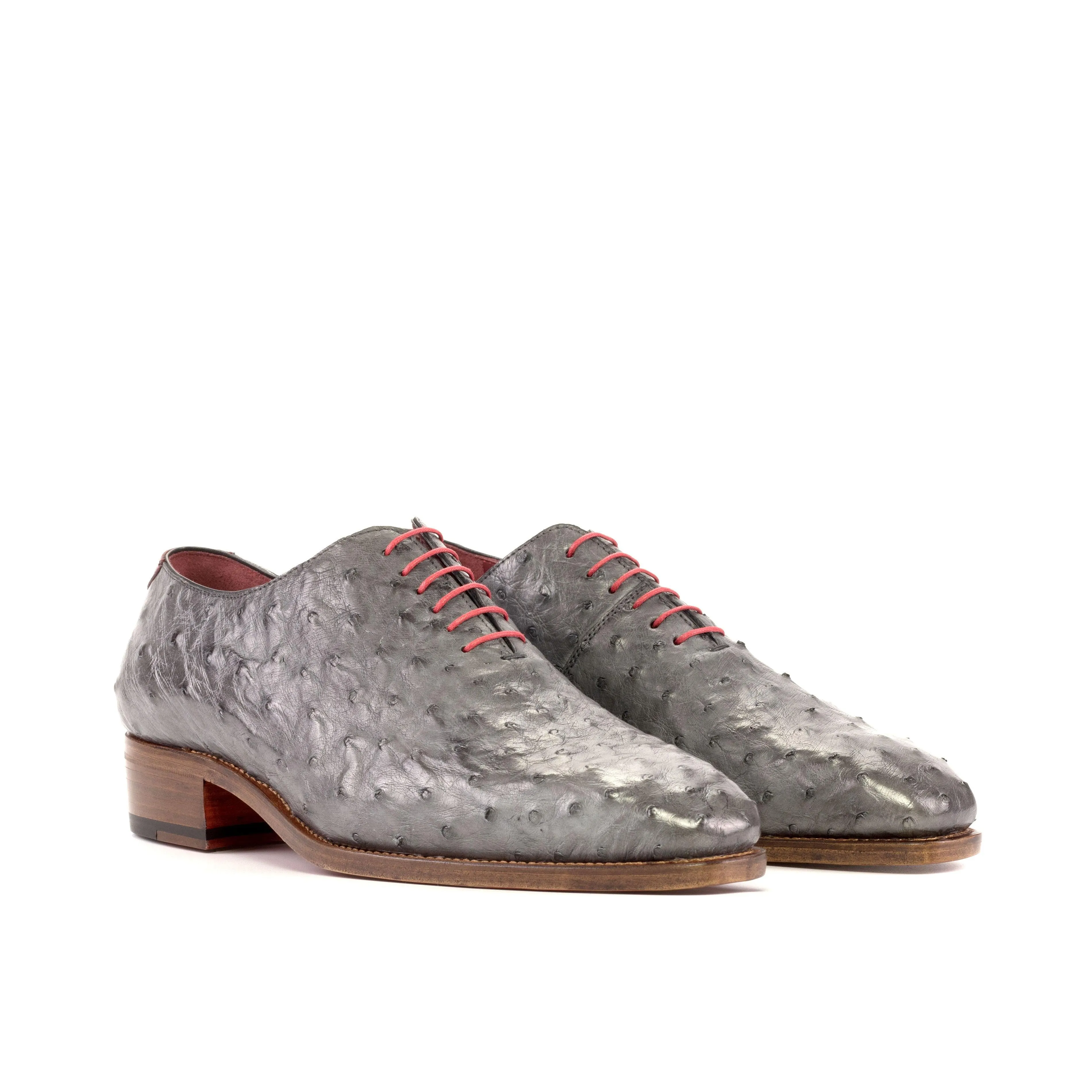 Grey Ostrich Wholecut Shoes with Cuban Heel