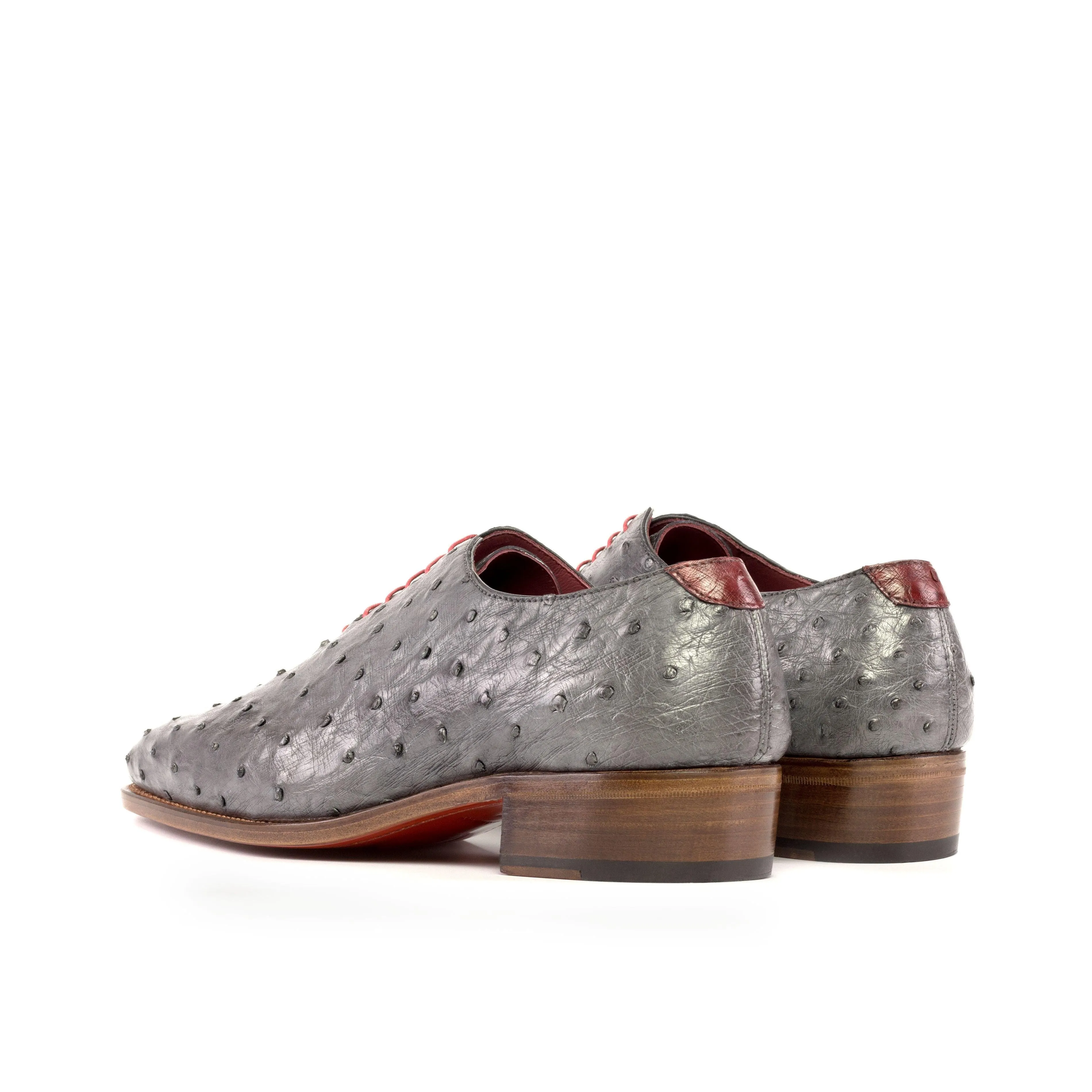 Grey Ostrich Wholecut Shoes with Cuban Heel