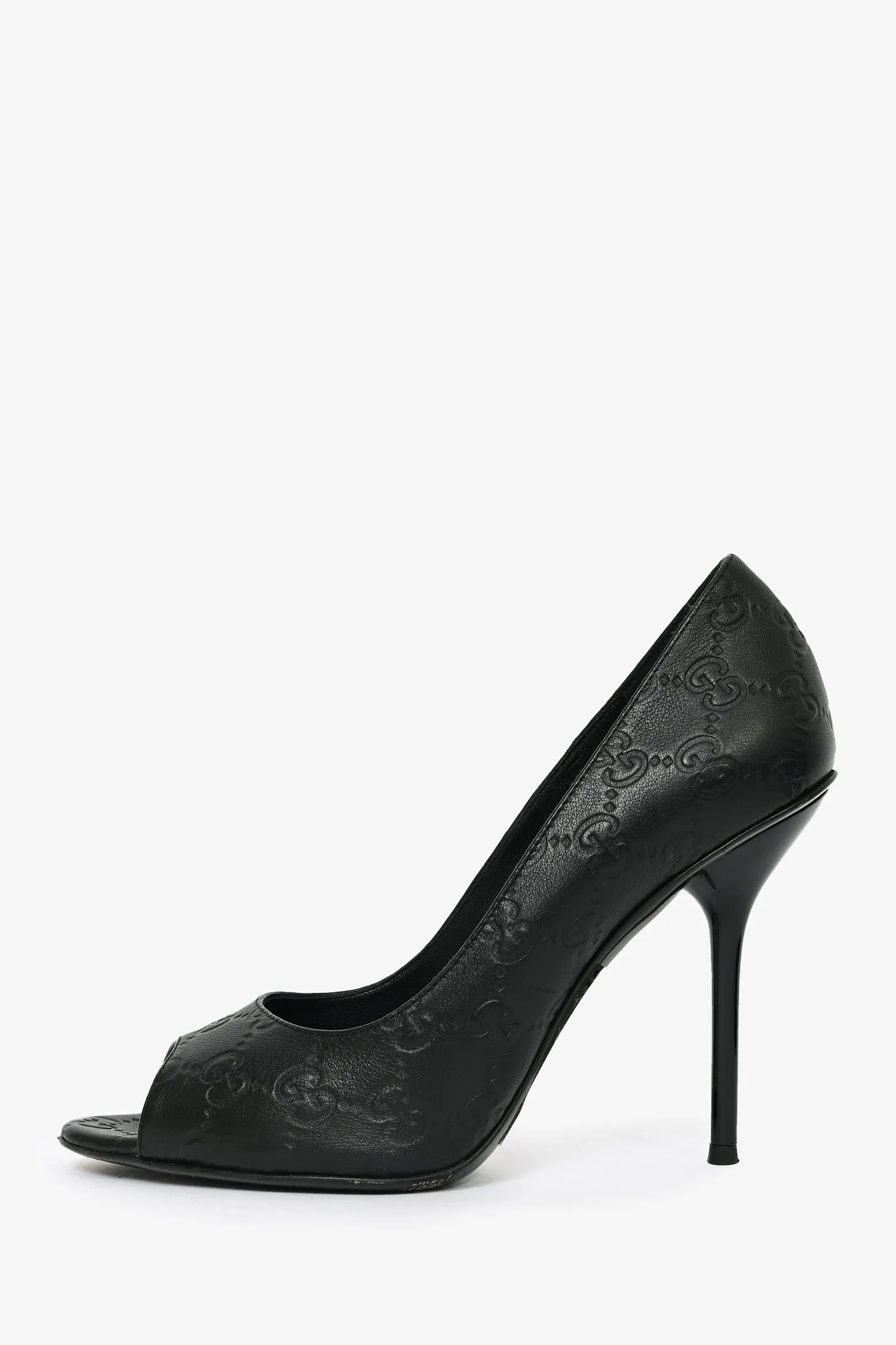 Gucci Black GG Embossed Peep Toe Heels Size 38