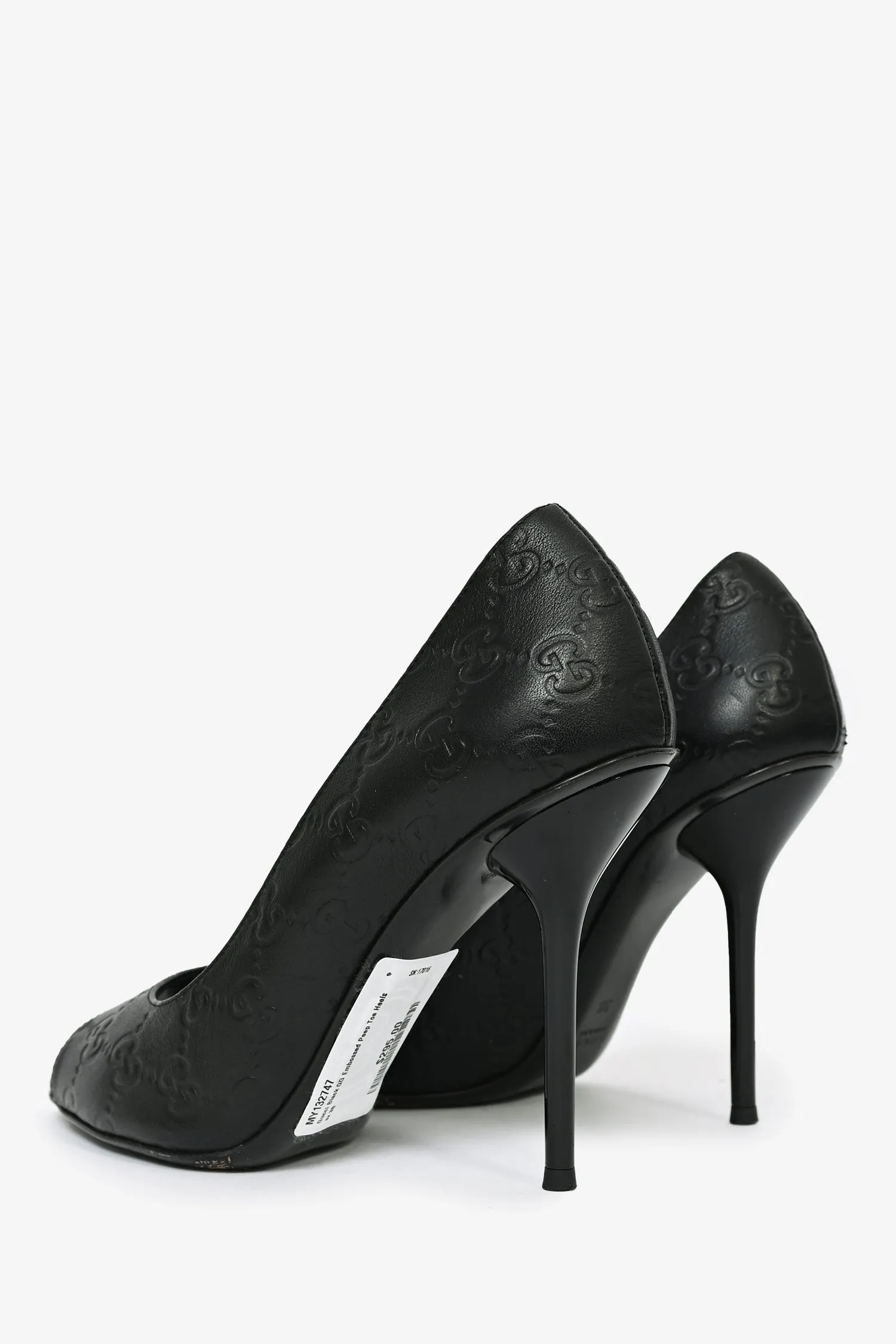 Gucci Black GG Embossed Peep Toe Heels Size 38