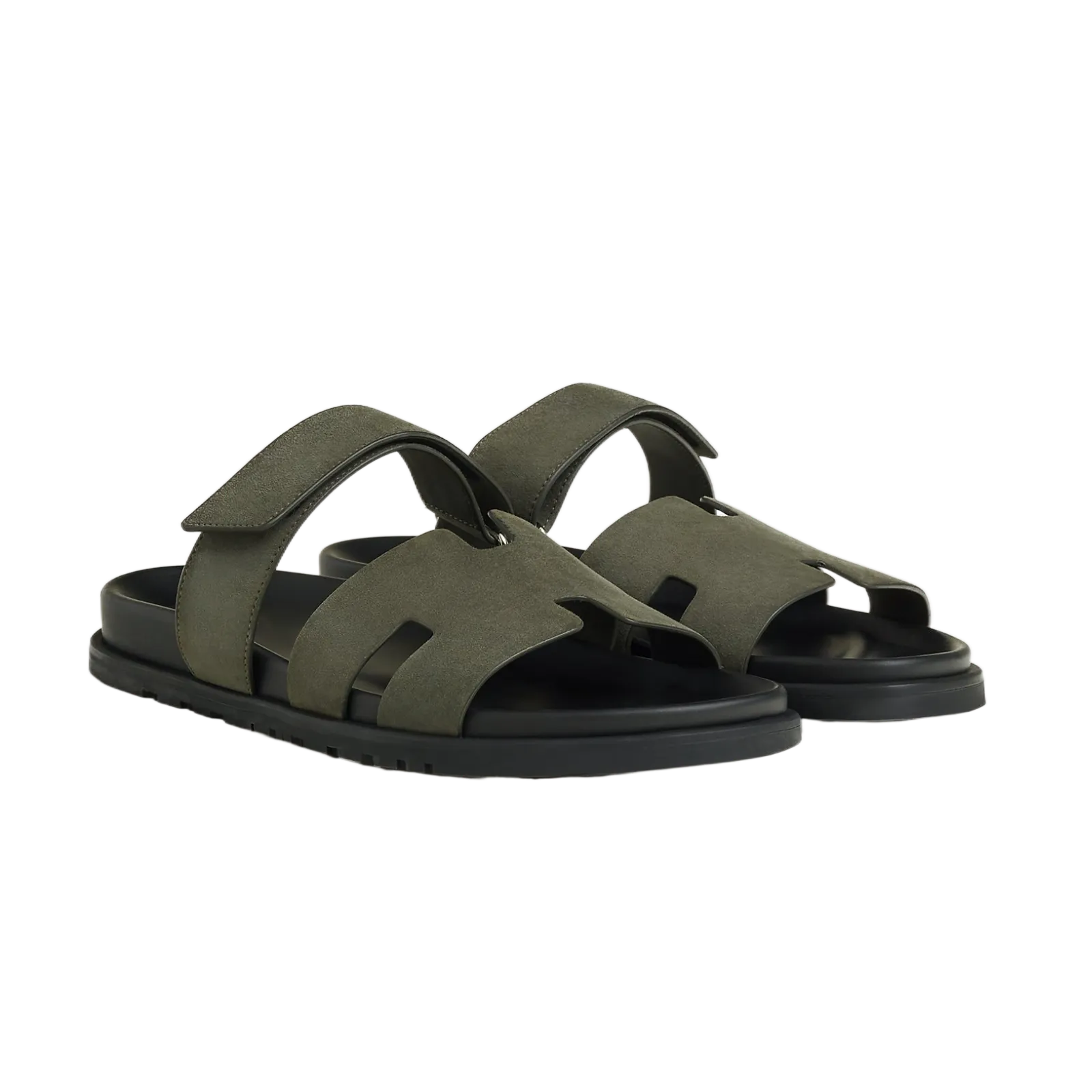 Hermes Chypre Sandals "Dark Green Suede Plain"