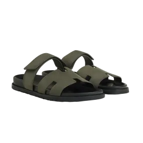 Hermes Chypre Sandals "Dark Green Suede Plain"