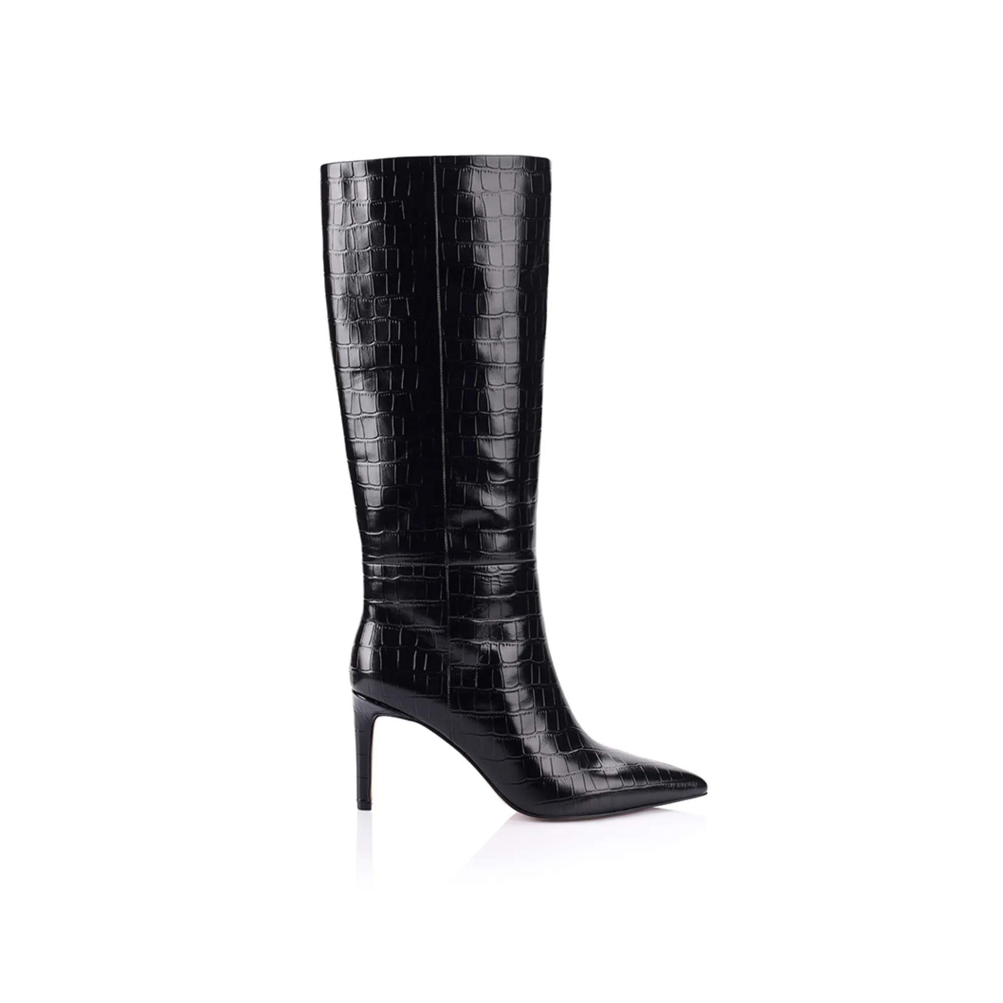 Huw Boot Black Croc-Embossed Leather