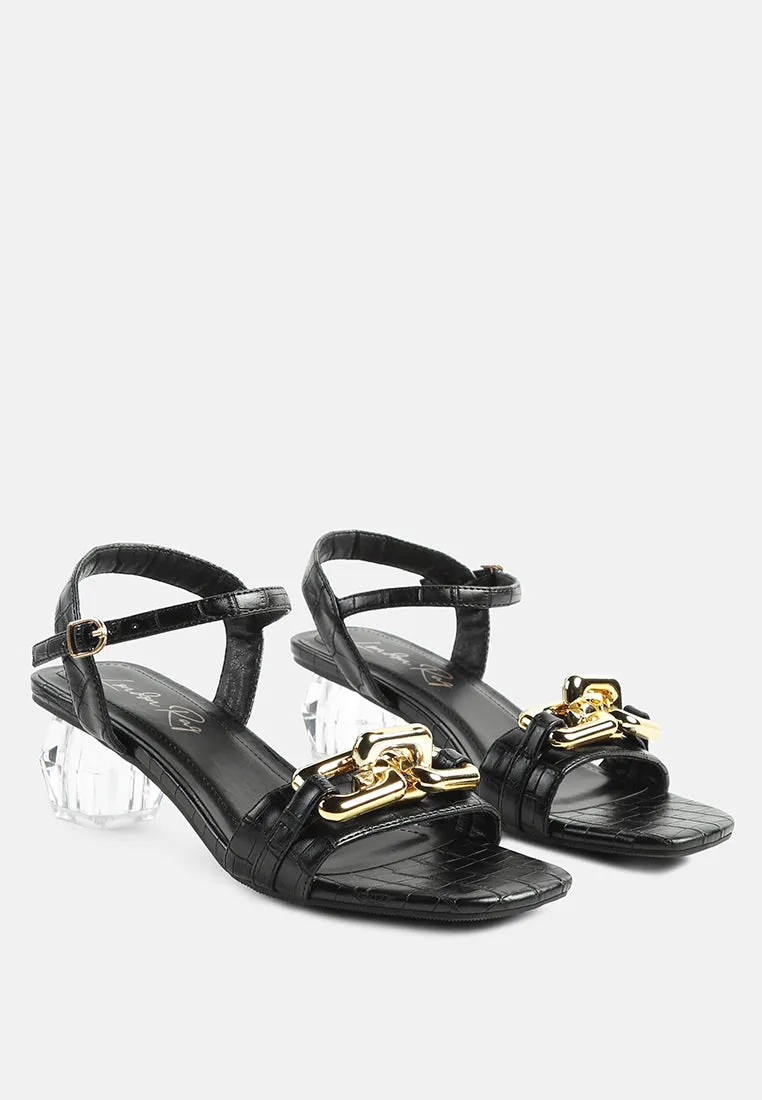 Icicle Clear Low Heel Metal Chain Sandals