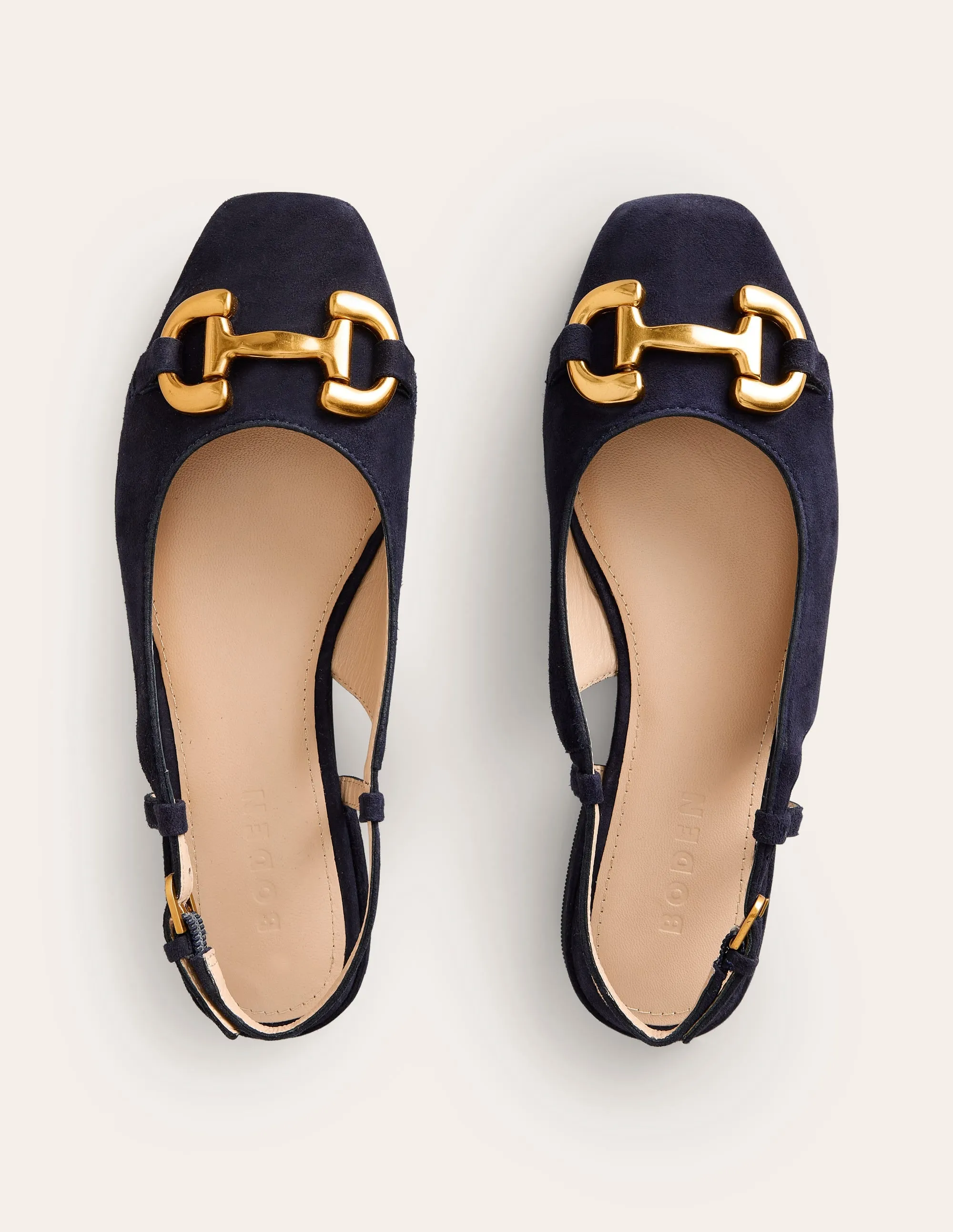 Iris Snaffle Slingback Flats-Dark Navy Suede