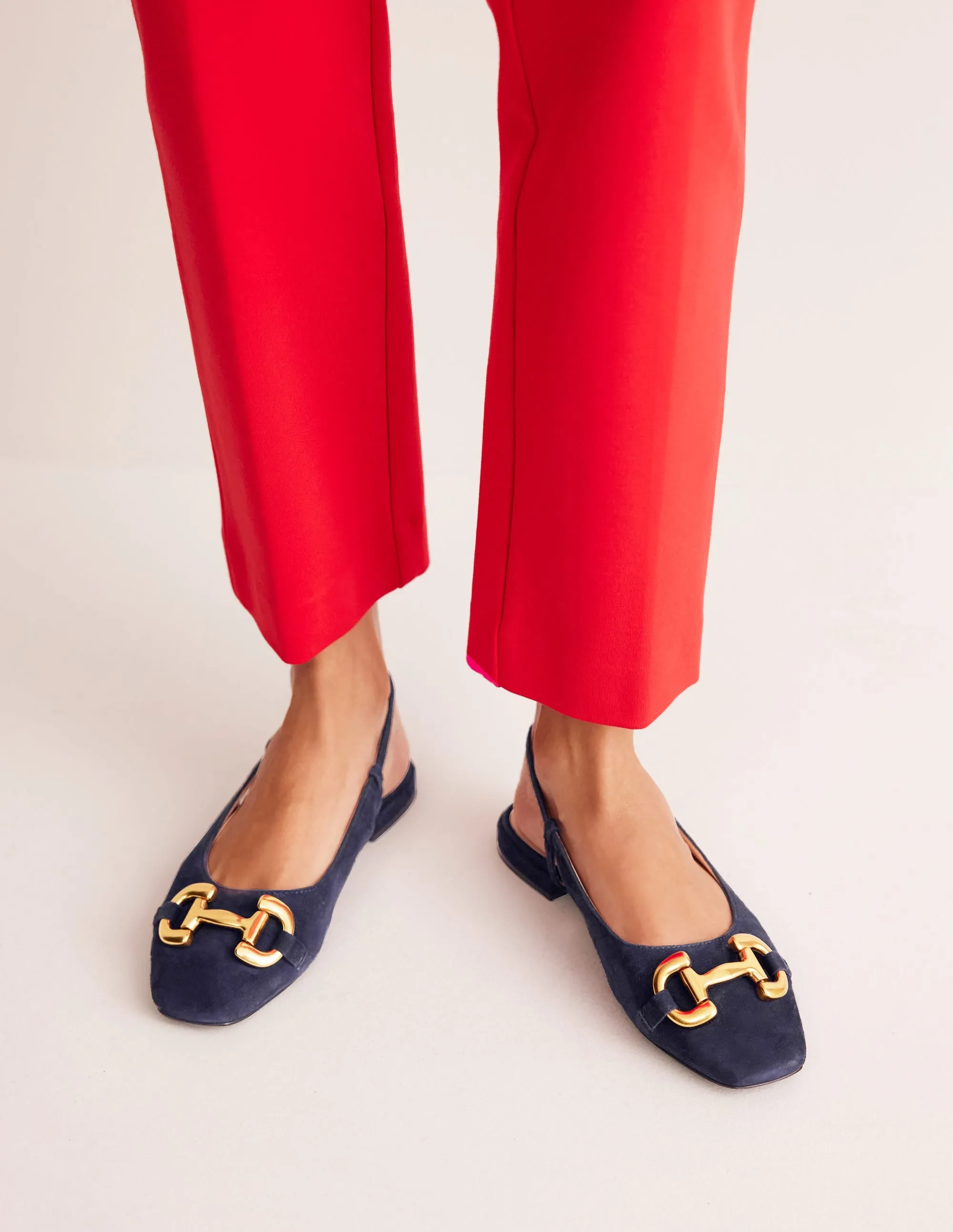 Iris Snaffle Slingback Flats-Dark Navy Suede