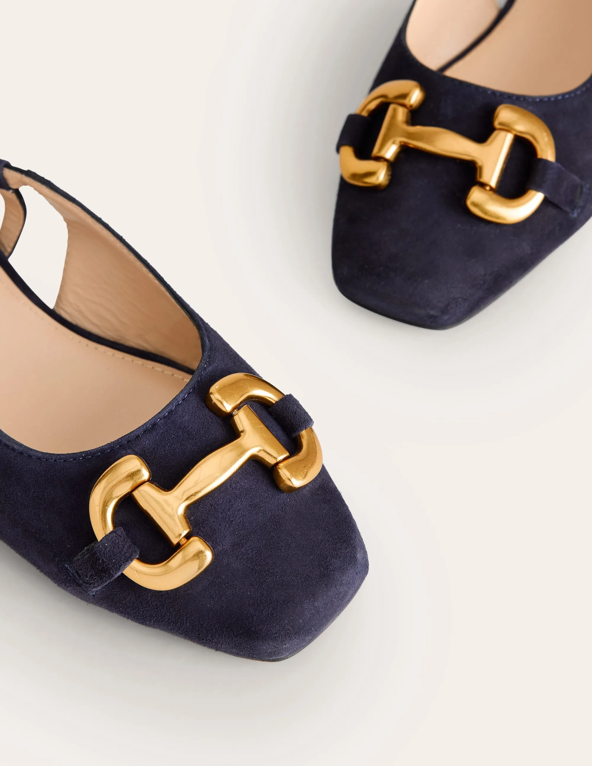 Iris Snaffle Slingback Flats-Dark Navy Suede