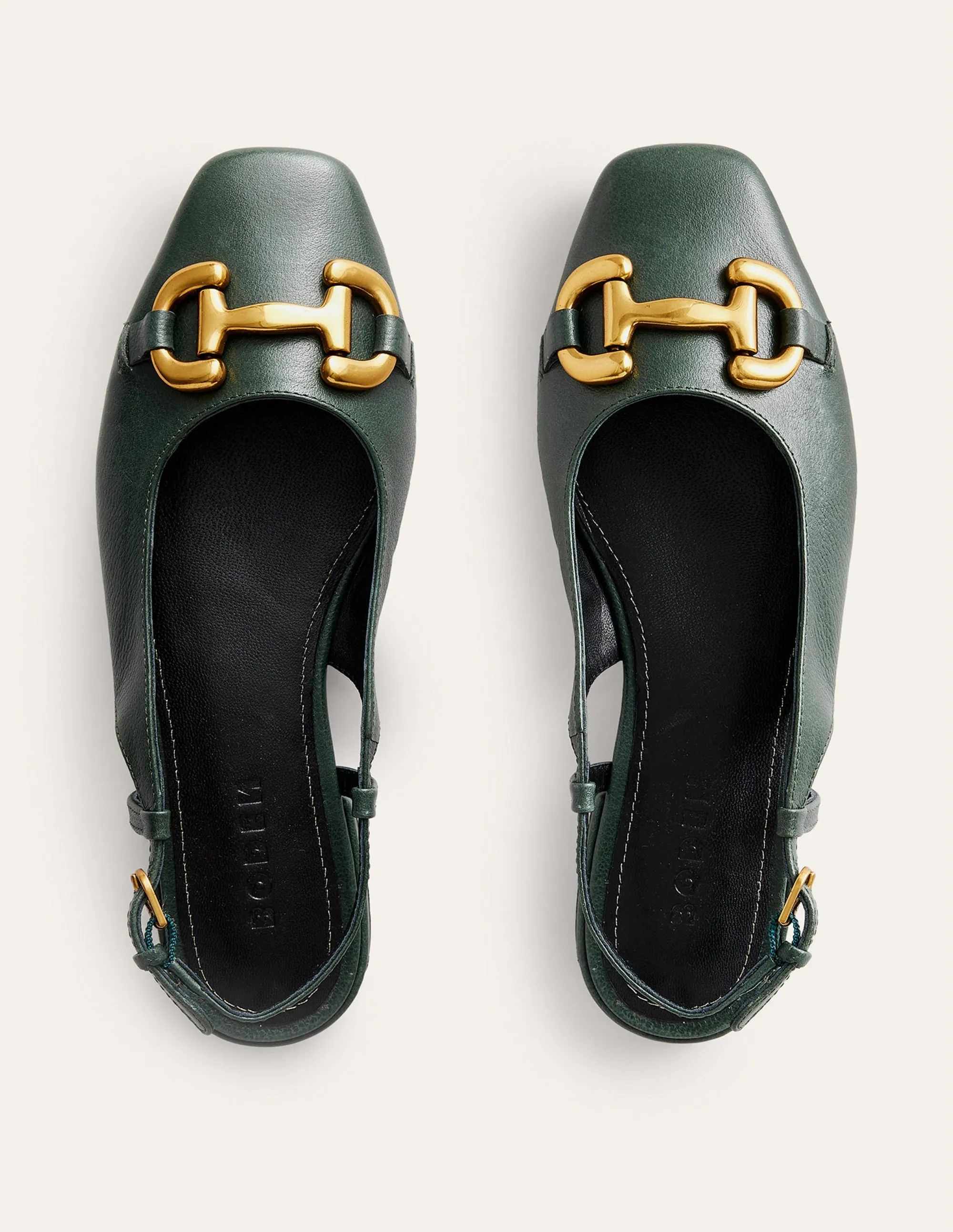 Iris Snaffle Slingback Flats-Winter Green Leather